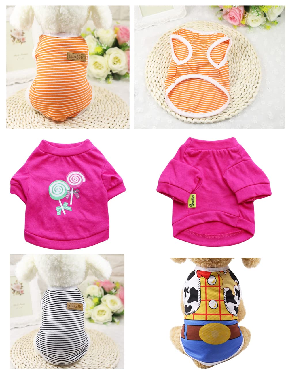 Dog Clothes for Small Girl Dogs Kitten Female Shirts for Pet Cat Apparel Clothing Pattern Tshirt 6 Pack