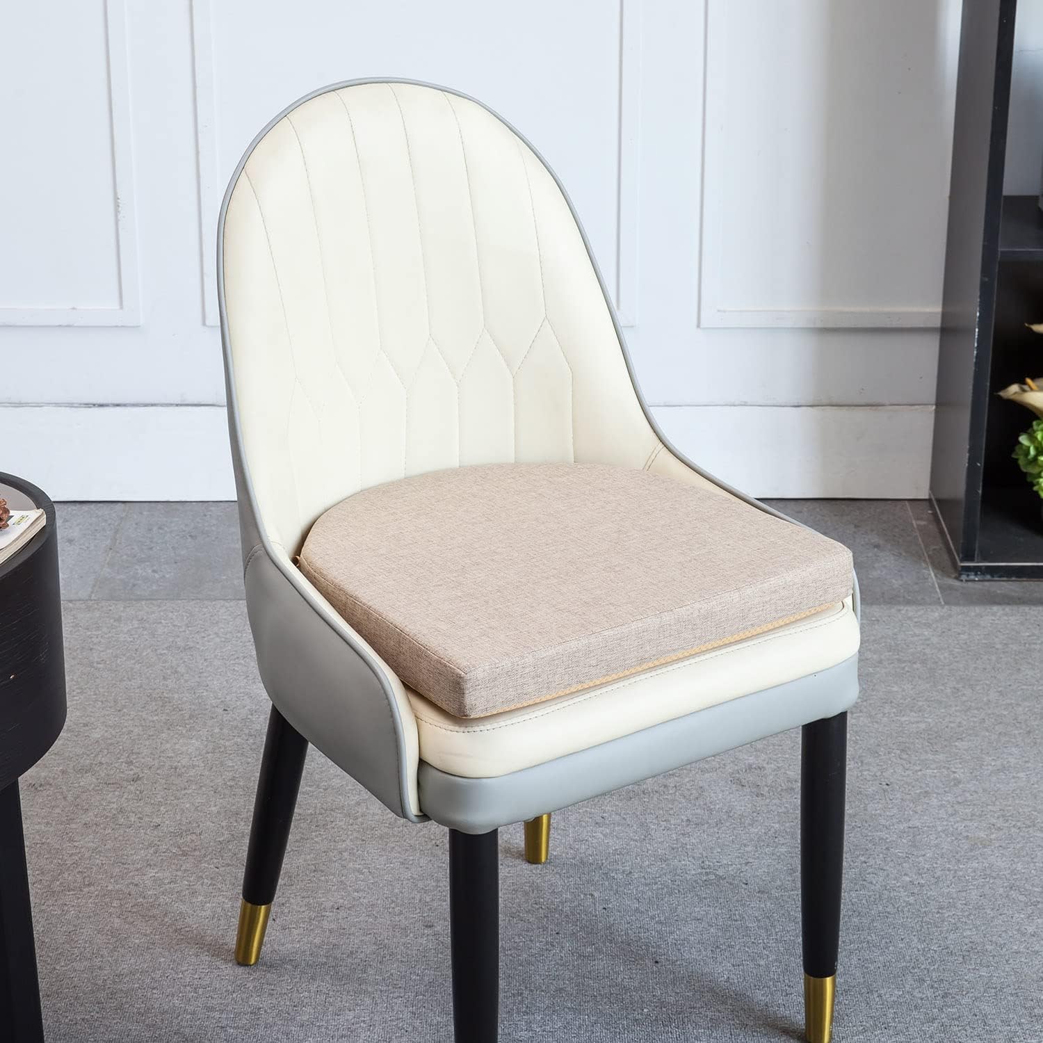 18x18 Inch Chair Pads for Dining Chairs Set of 2 with Ties Non Slip Washable Seat Cushion with Zipper Indoor Round Back Chair Cushions for Kitchen, Khaki