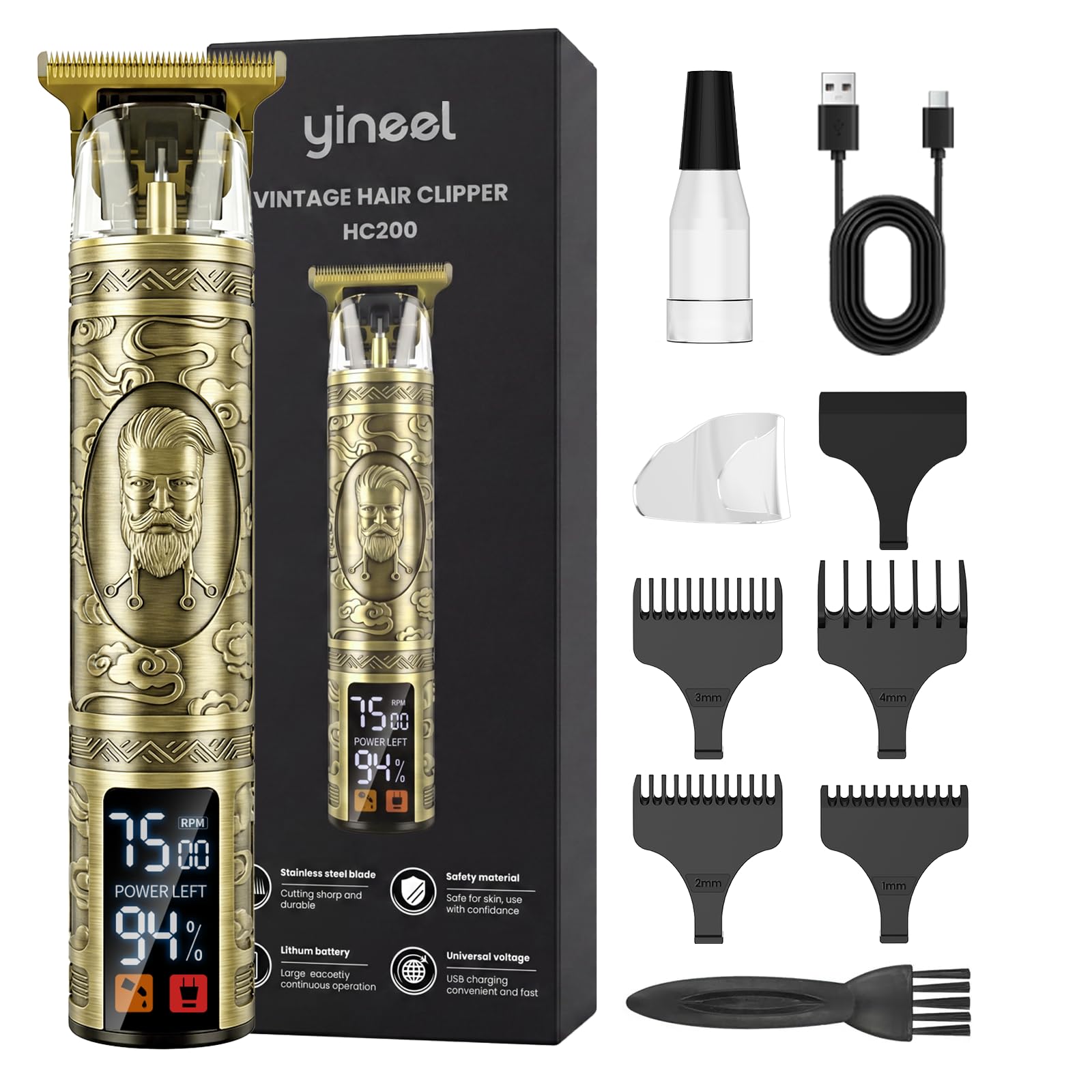 Yineel HC200 Tagliacapelli Uomo Professionale, rasoio elettrico barba | Elettrico Barba Macchinetta per Capelli Ricaricabile USB, Schermo LCD,Set Tagliabarba,Lama di Precisione a T, Regalo per Uomo