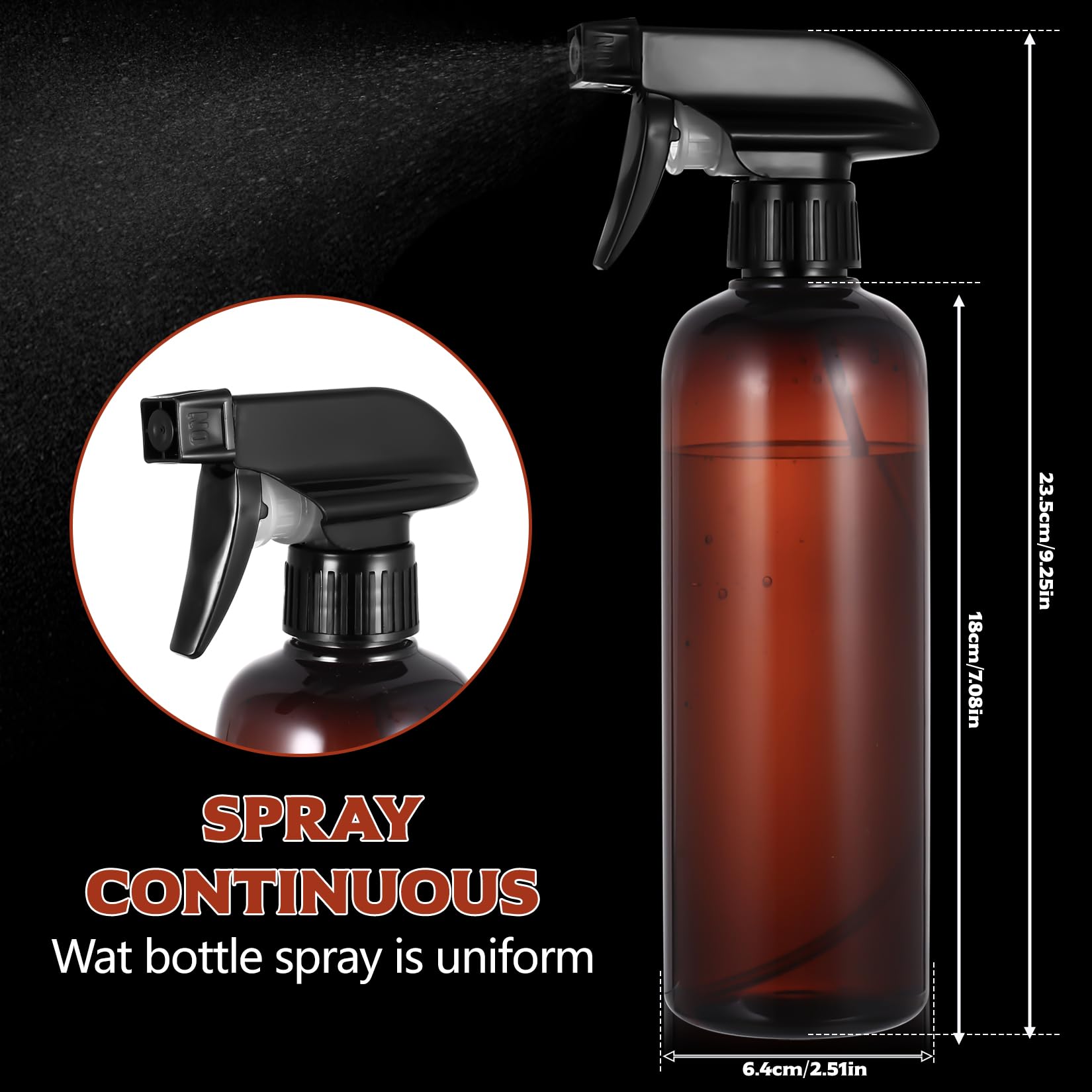 HAOCHEN 3 Pcs 500ml Botellas de Spray Vacías, Botella Spray Pulverizadores de Plantas, Botellas de Agua de Pulverización de Plástico para Limpieza de Cocina Jardinería Peluquería Plantas(Marrón) — view 2