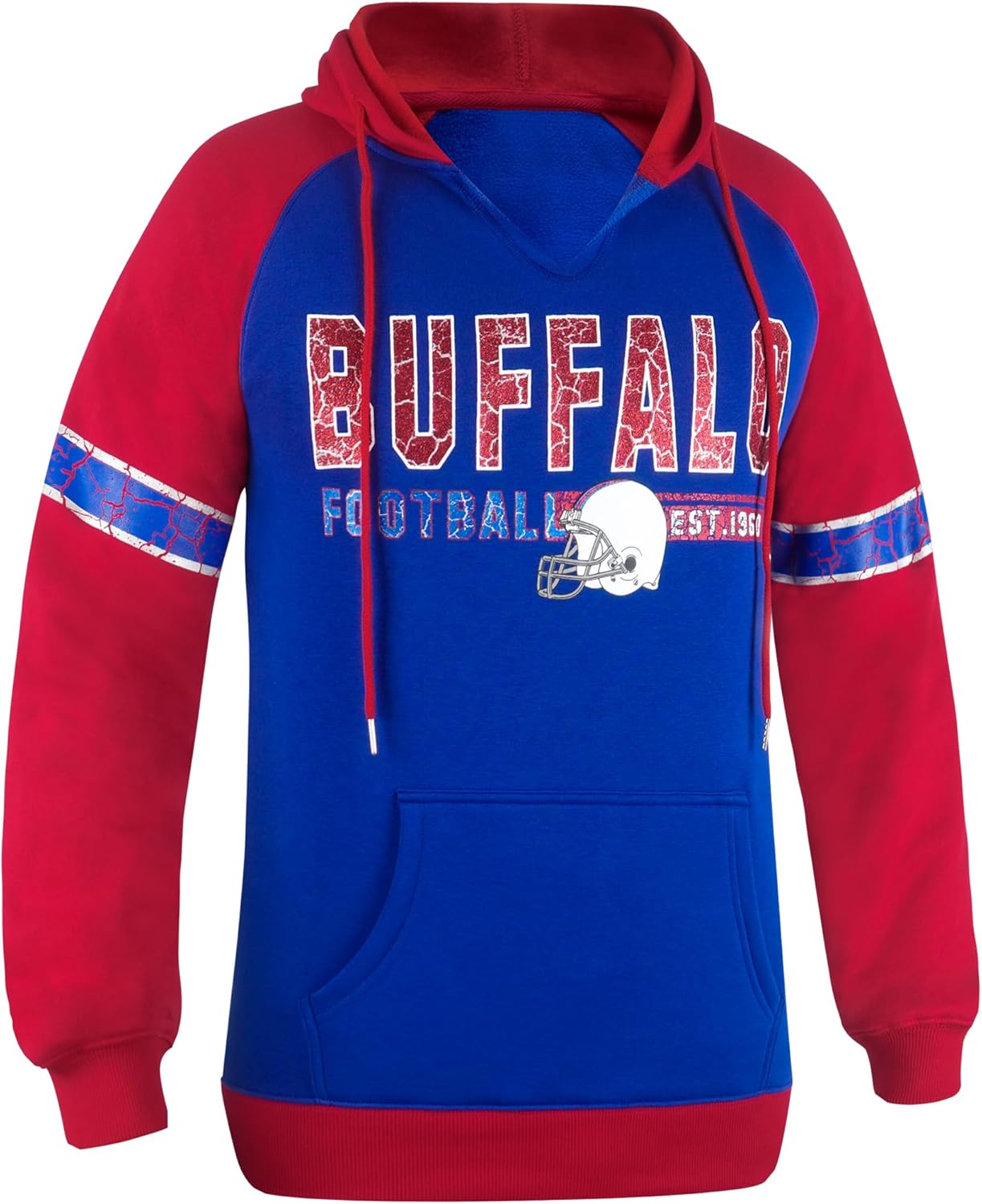 Womens Football City Fans V Neck Raglan Vintage Athletic Hoodies Pullovers Fleece Sweatshirts - Blue & Red - Image 3