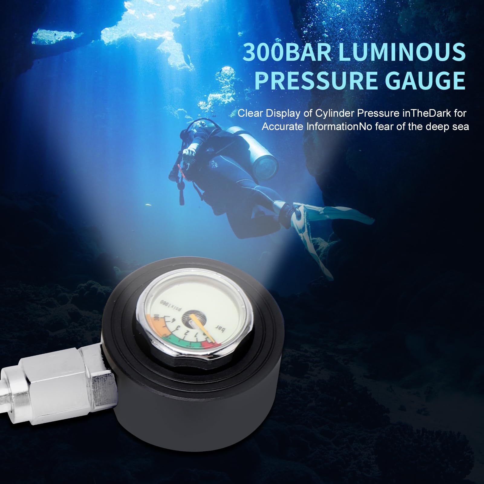 Manómetro de buceo sumergible Manómetro iluminado con manguera de alta presión para regulador BCD equipo de buceo submarino