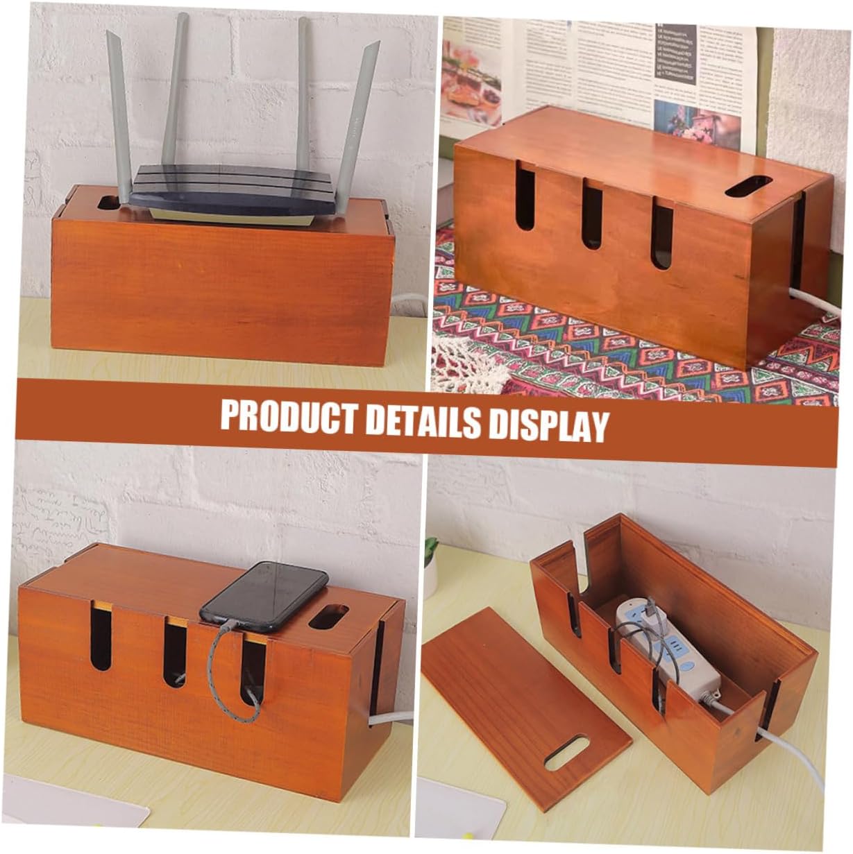 Angoily Wooden Cable Management Organizer Under Desk Wire Management for Electronics