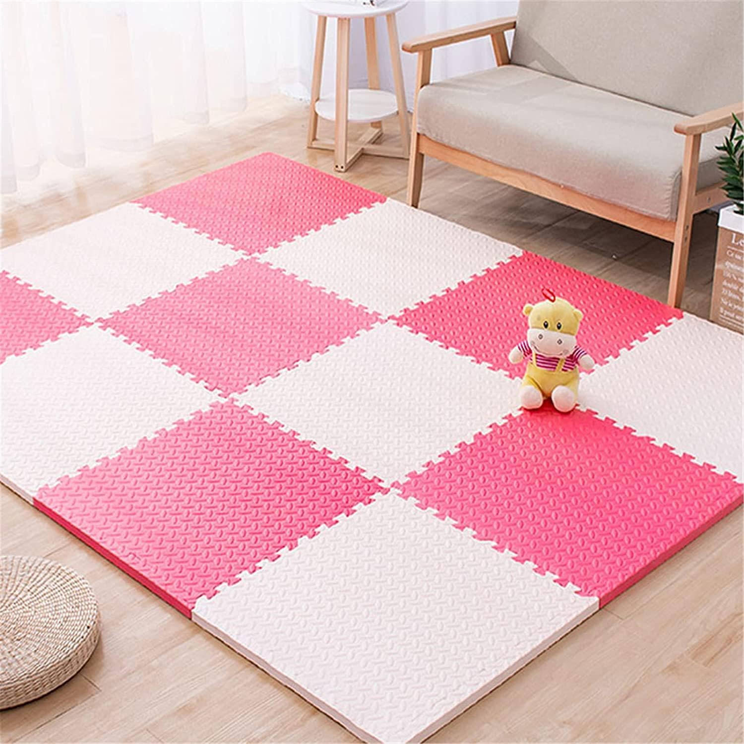 SIGNATRON Puzzle Flooring || Kids Interlocking Play mat || Shop Floor Mat || Kitchen Floor Mat || Pet Mat ||12 MM Thick (6 Tiles - 24 Square Feet, White - Red)
