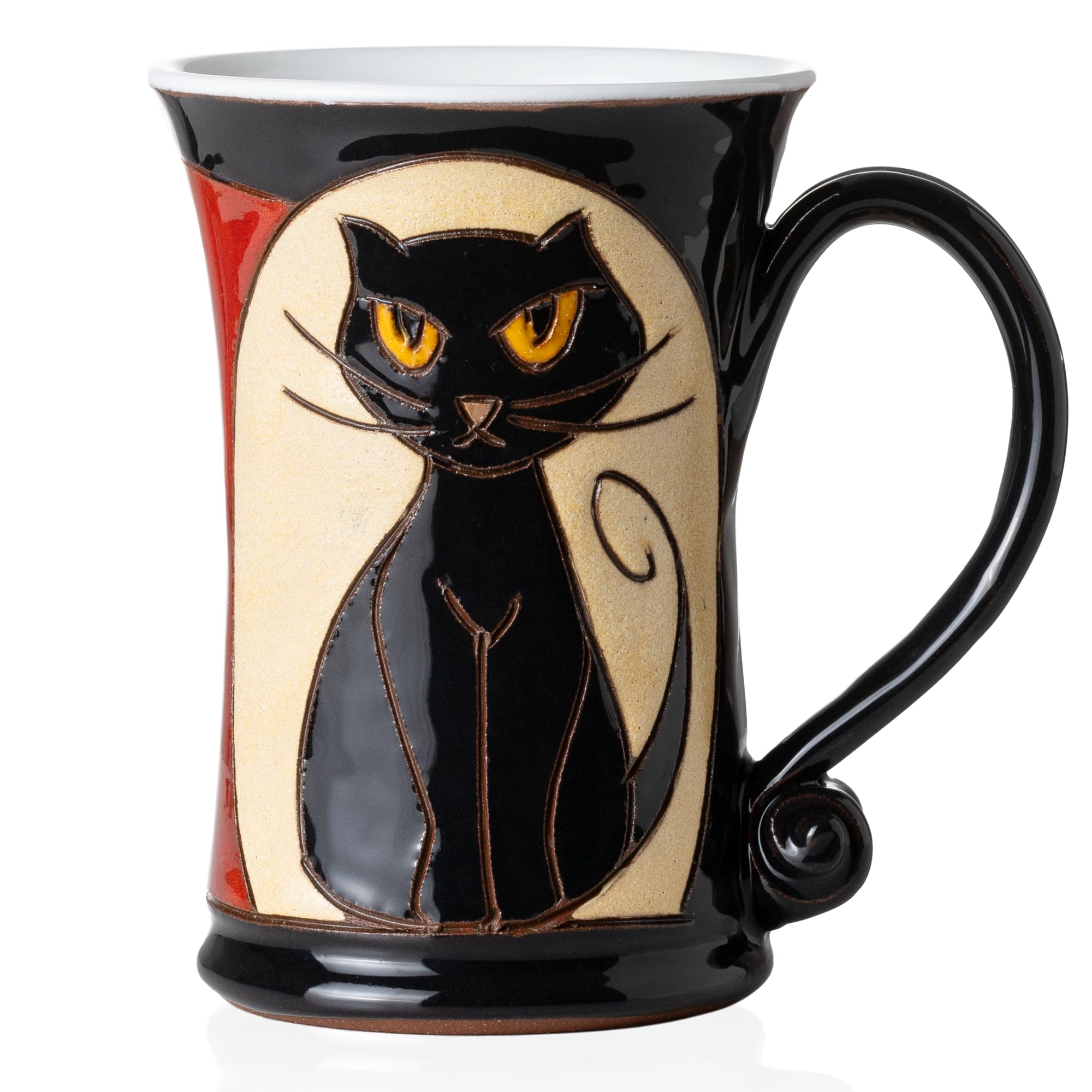 Felisteya Handmade Ceramic Coffee Mug, Black Cat Pottery Mug, 320ml Artisan Tea Cup, Unique Decorative Mug