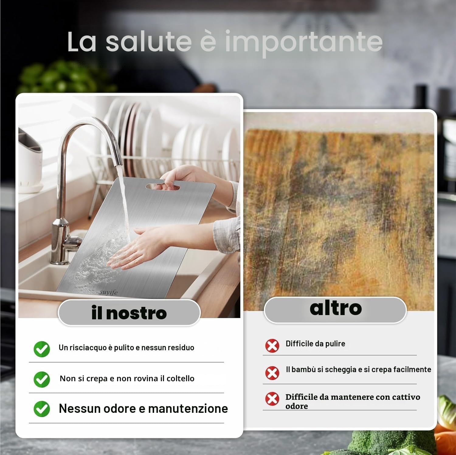 Pavlleen Tagliere in acciaio inox, Tagliere in Titanio per Cucina, Igiene e Durata Tagliere, per tagliare carne, pane, verdura, frutta (34 * 23cm)
