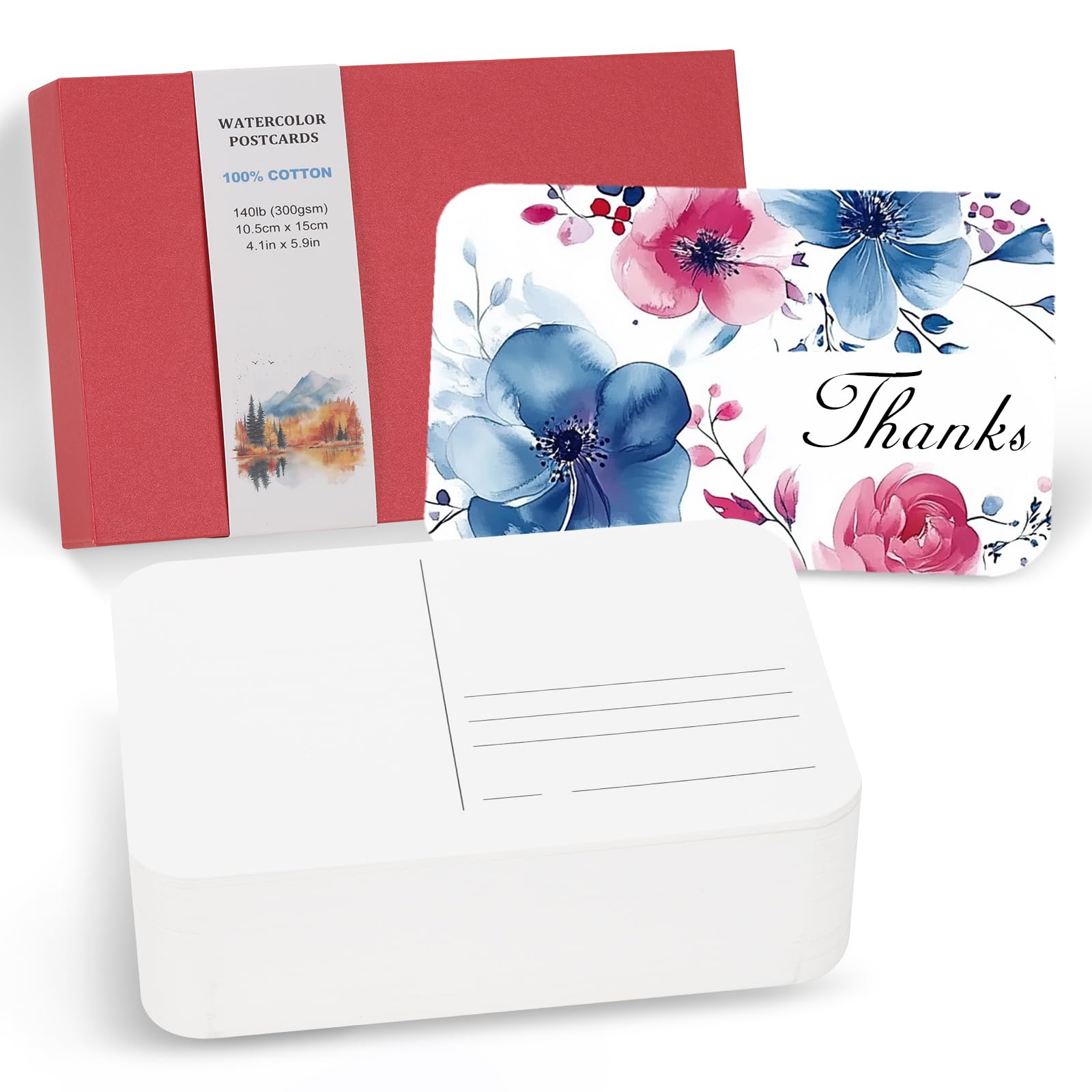 PATIKIL 100 Sheets Watercolor Postcards, 100% Cotton 4x6 Inch Blank Rounded Corners Water Color Paper Post Cards Hot Pressed for Mailing Art Painting Drawing, 140lb/300 GSM(Red)