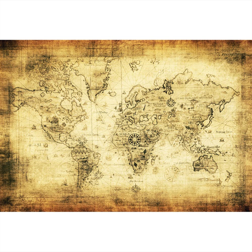 Aoihrraan 3x2m Vintage Mondo Mappa Fotografia Sfondo Bussola Vintage tesoro caccia pergamena mappa Sfondo Ragazzo Camera Arredamento Benvenuto Avventura Attende Compleanno Festa Ritratto Foto Prop