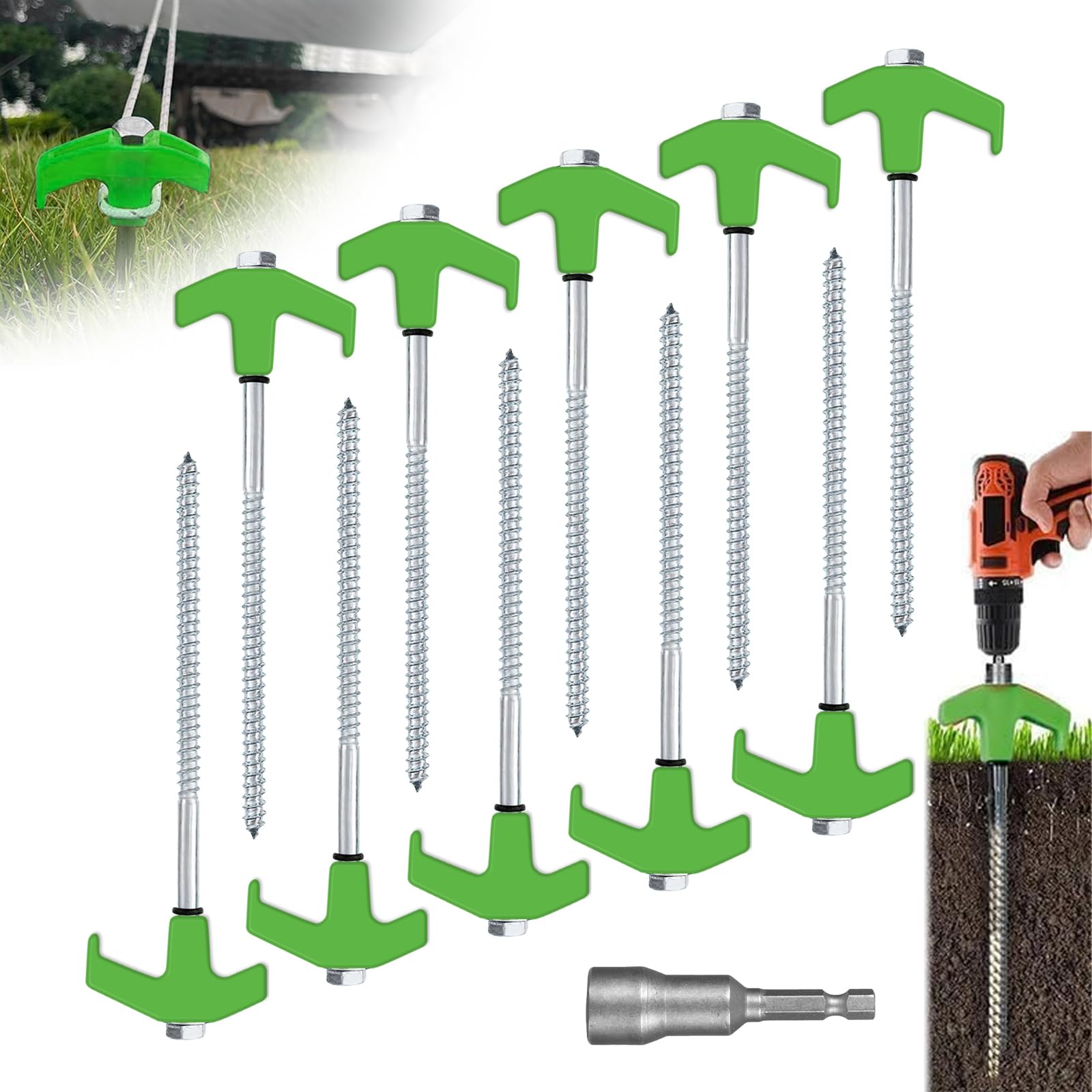 VidFair10 x Tent Pegs Steel with Thread and Rope Holder, Pegs Stable for Camping and Outdoor, Tent Hooks 25 cm for Hard Floor, Forest, Meadows, Grass, Robust and Strong