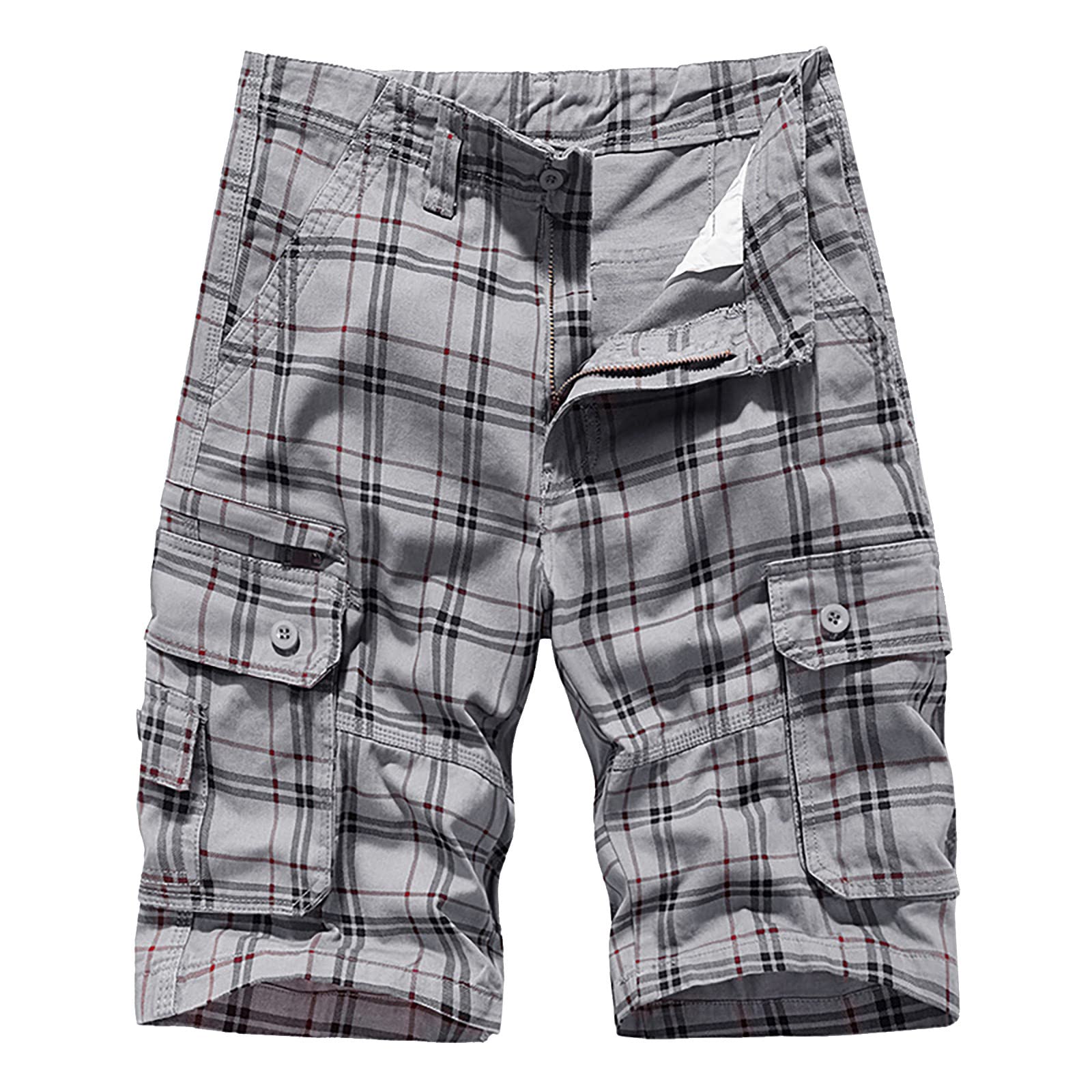 Pantalones cortos cargo a cuadros para hombre, pantalones cortos casuales de cintura media para hombre, pantalones cortos de moda para verano, playa, deportes, pantalones cortos a cuadros de ajuste