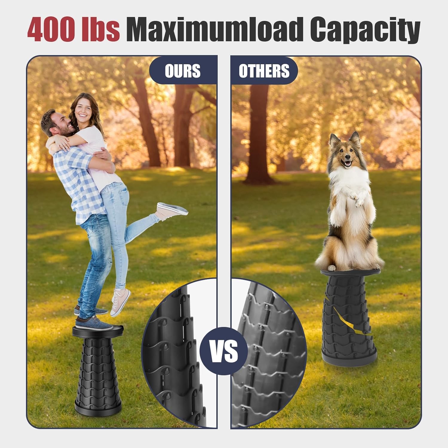 Hudux Collapsible Stools, Upgraded Folding Stool, Portable Stool Load Capacity 100KG Folding Stool with Carrying Straps - Telescoping Stool for Outdoor Fishing Hiking Gardening Travel BBQ 4