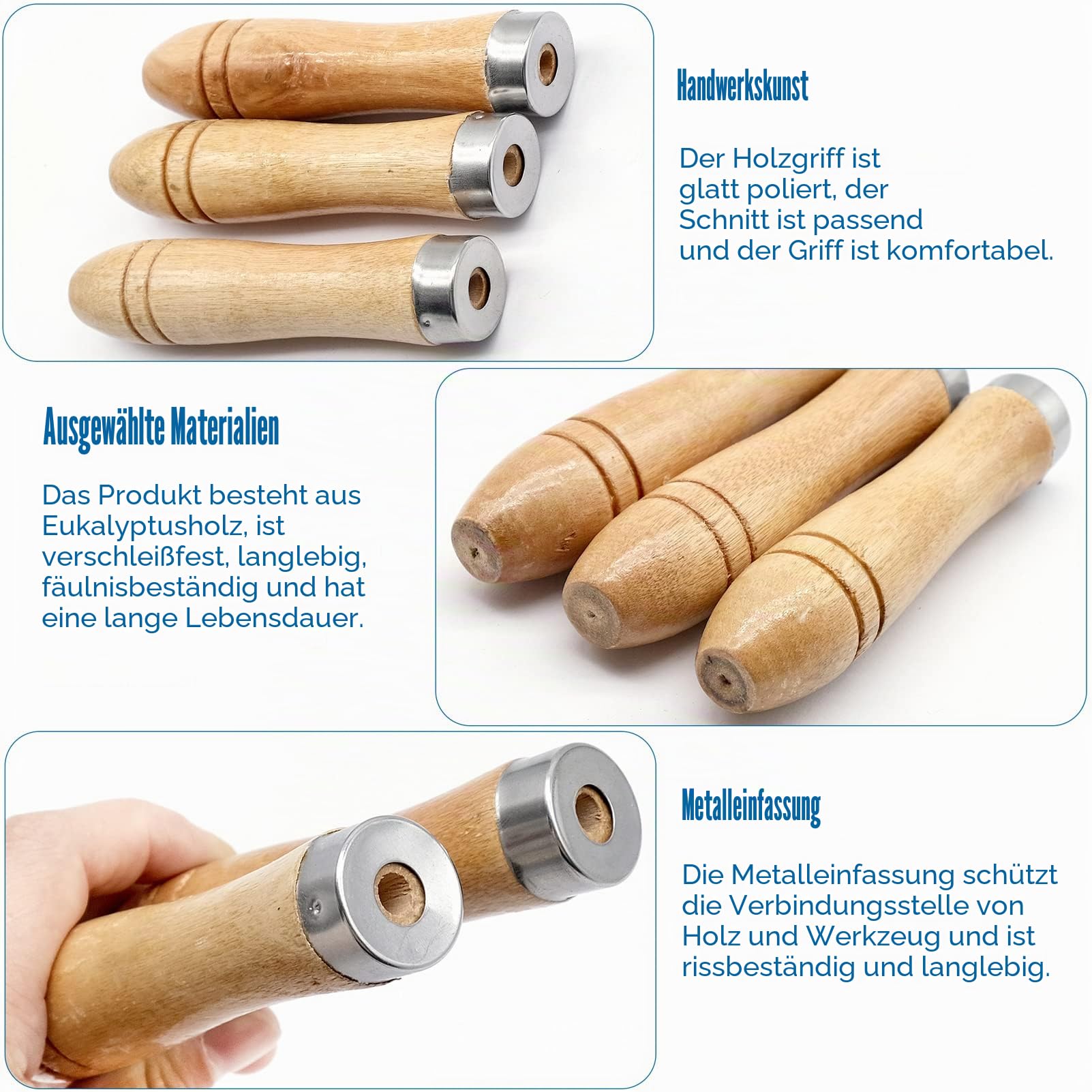 10 Stück Feilenheft, Holzgriff mit Starken Metallhalsbändern Schubkarrengriffe Holzgriffe Lang11cm und 6 mm Loch für Feilen, Raspeln und Meißeln