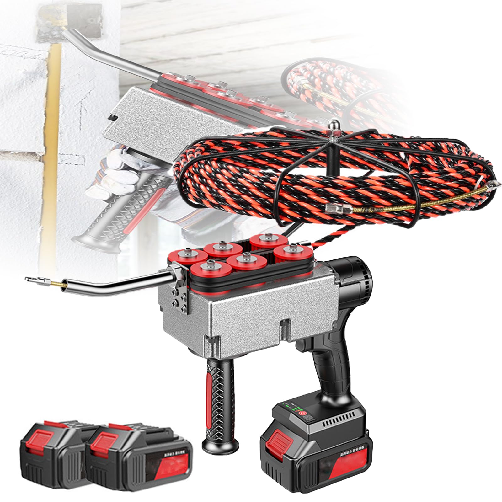 YXYLJOZ Cordless Electric Wire Puller - Fast 40m/min Cable Threading Device with 90° Bend Capability & 2 Rechargeable Batteries for Electricians