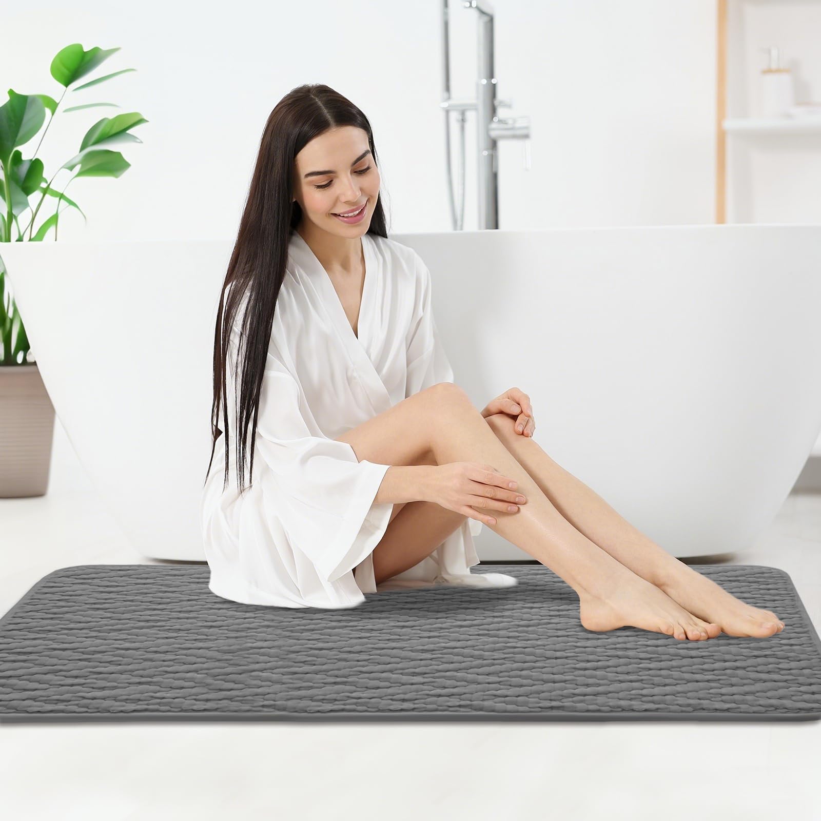 HAPACE Bathroom Rug Mat - 24x72 Inch Non-Slip, Super Soft & Absorbent Shaggy Microfiber (Machine Washable, Cream)
