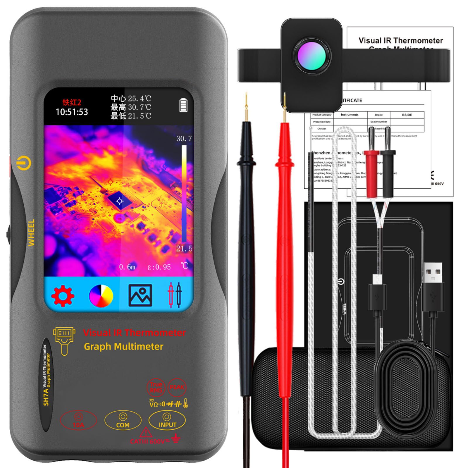 Industrial Thermal Imaging Multimeter, 240x240 Resolution Professional with USB Transfer for Diagnostics Thermograph Multimeter