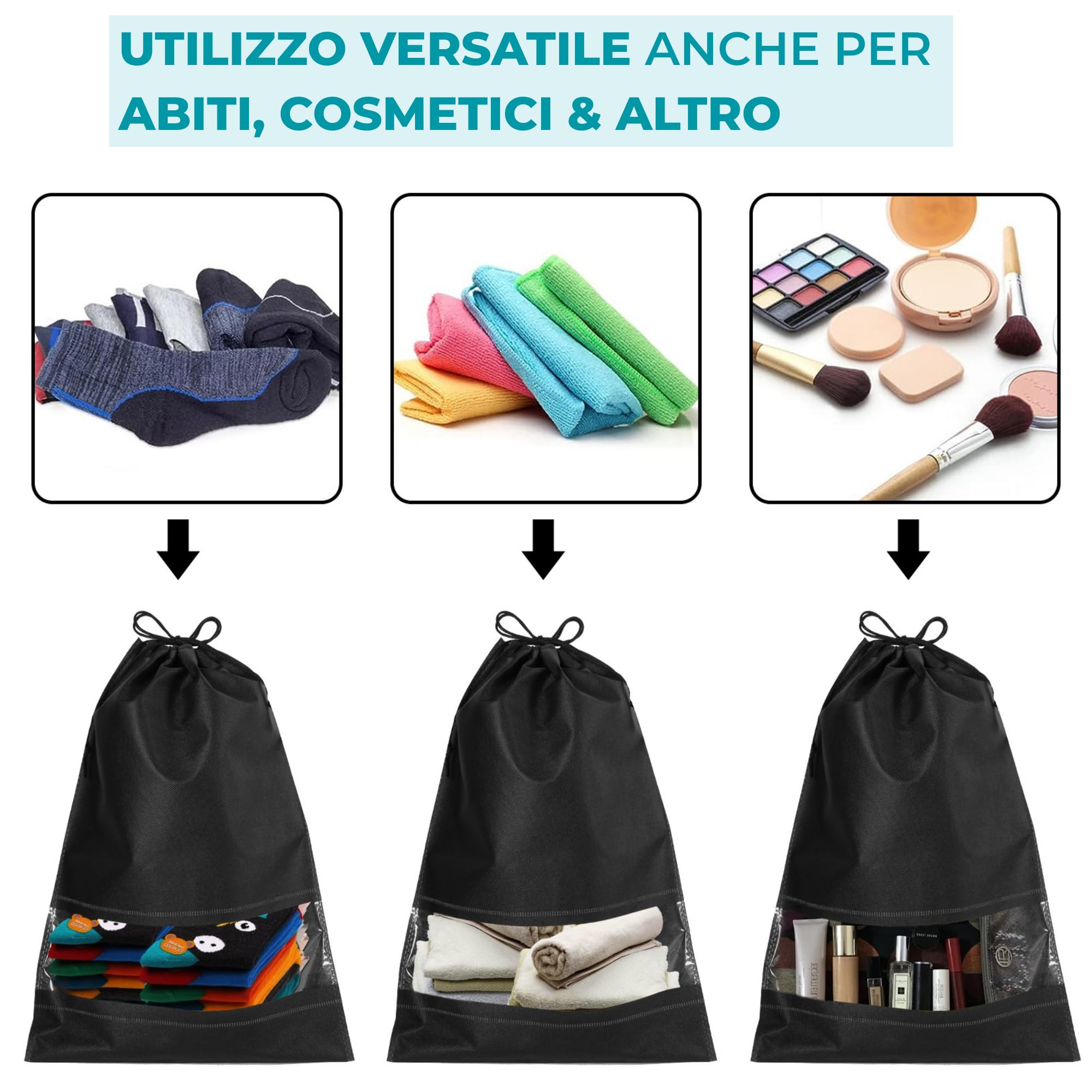 10 Borsa Scarpe da Viaggio, Sacchetti per Calzature con Coulisse e Finestrella Trasparente, Impermeabile Grande Organizzatore Portatile per Stoccaggio Scarpe per Scarpe da Uomo e da Donna