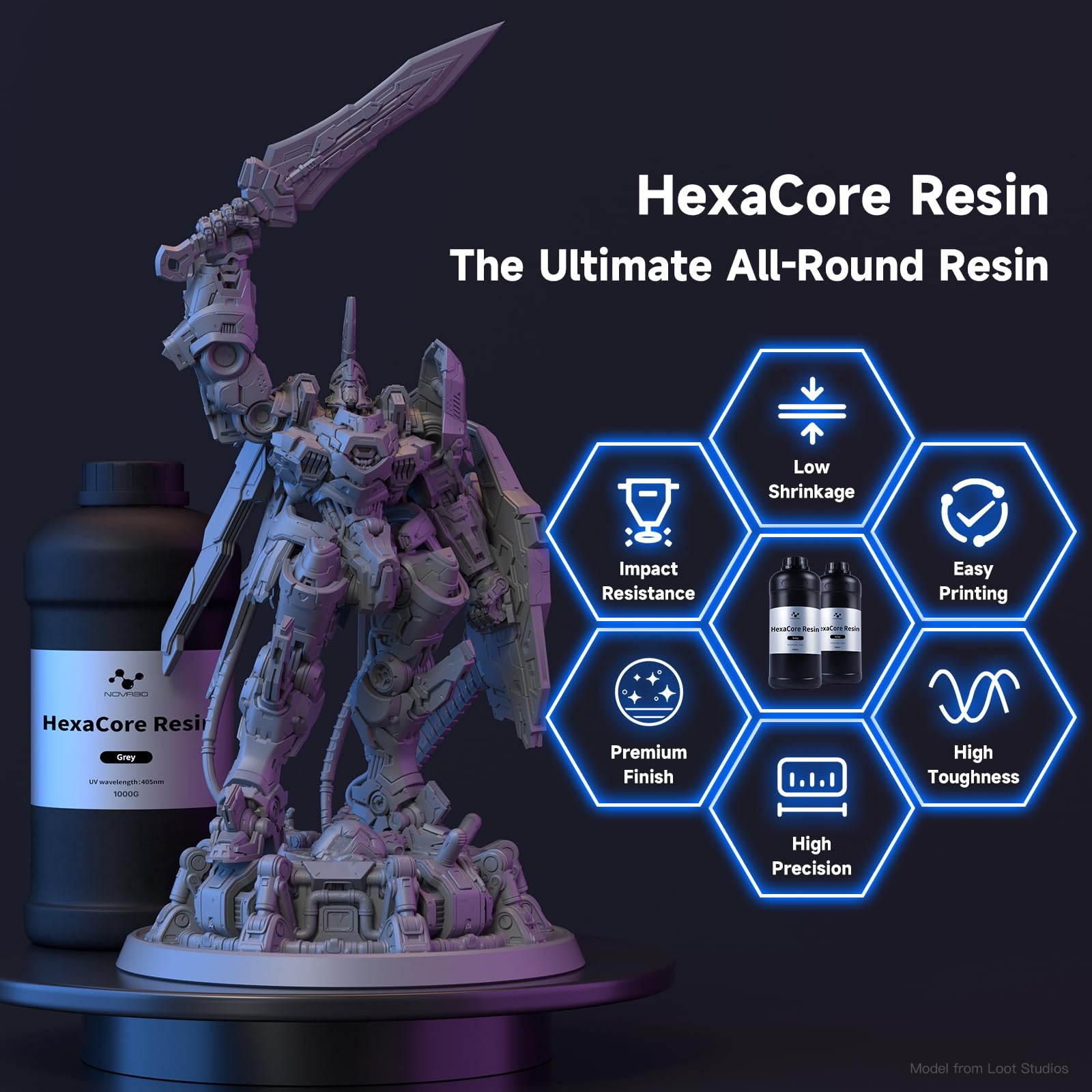 NOVA3D Resina HexaCore (gris, 1 kg)