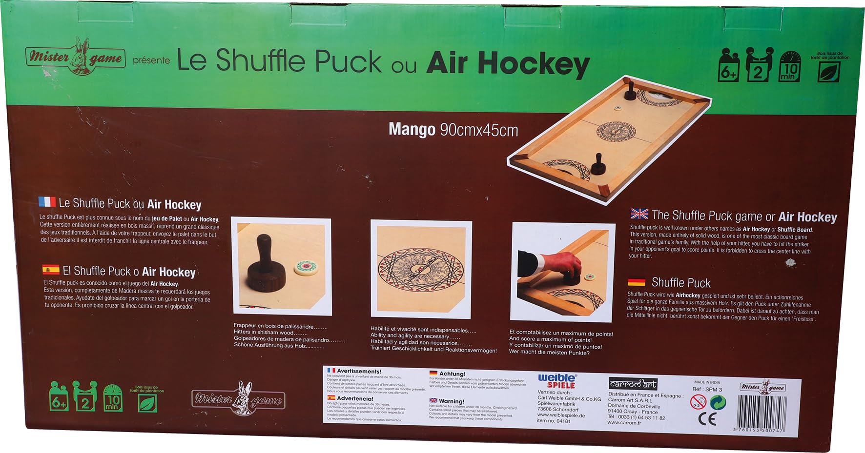 Carrom Art | Le Shuffle Puck ou Air Hockey Mango - 90 x 45 cm