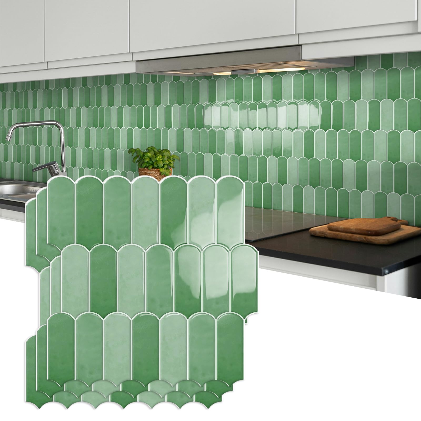 Sage Green Upgrade Thicker Peel and Stick on Wall Tiles Backsplash,Self Adhesive Splashback Stick on Wall Tile for Kitchen Bathroom,RV(10 Sheets,30.5X 30.5cm)