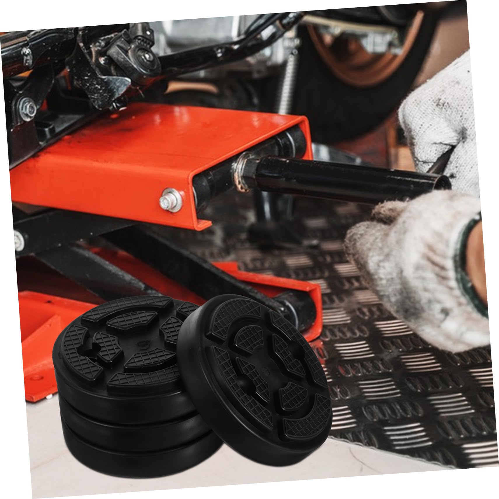 Cuscinetti di Sollevamento per Protezione e Sollievo della Pressione 4 Pezzi in Gomma Nera e Diametro Interno 10,8 Cm Fori da 7 Cm per Ponte Sollevatore Auto