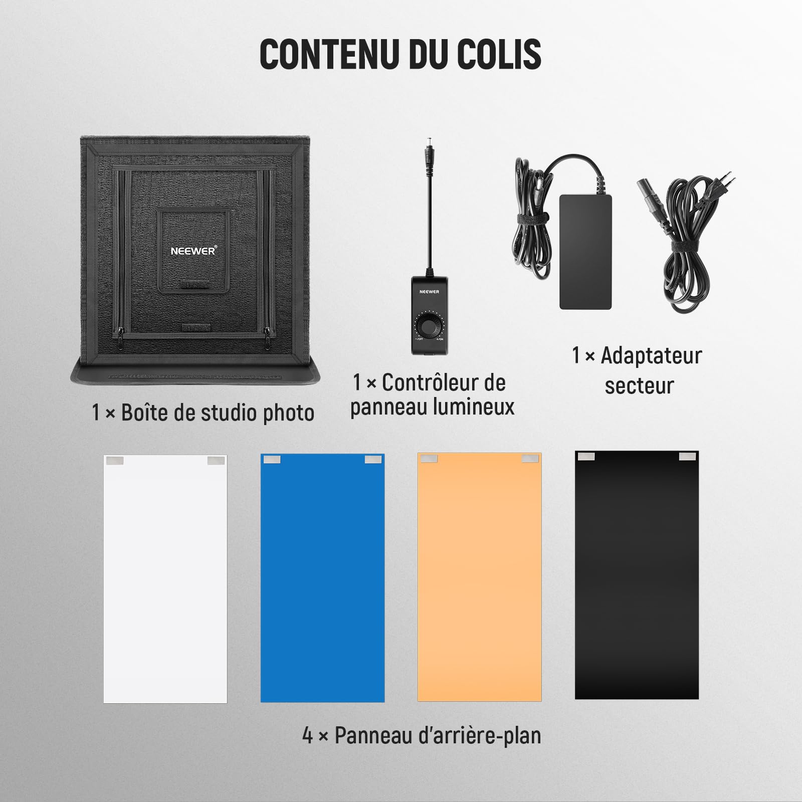 NEEWER 50W Mini Studio Photo Améliorée, 24"x24" Pliable Portable, 4 Fonds, 5600K 160 LED 5200lx/0,5m, Tente de Prise de Vue pour Cabine à Intensité Variable Light Box pour Bijoux Électroniques, LP60