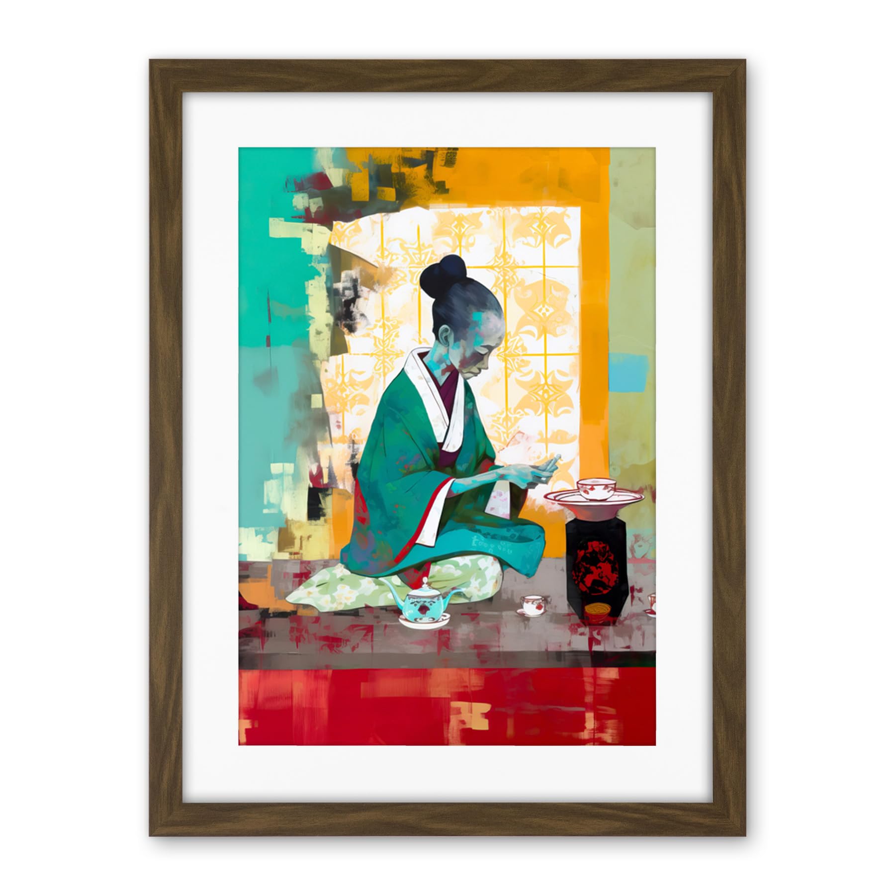 Artery8 Traditional Japanese Tea Ceremony Scene Artwork Framed Wall Art Print 18X24 Inch