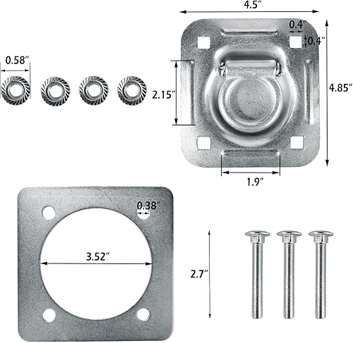 Miniatura 2 de Anclaje de amarre de anillo en D empotrado de 12 pulgada, paquete de 4 anclajes de amarre de anillo D para camioneta, remolque, cámper, furgonetas,