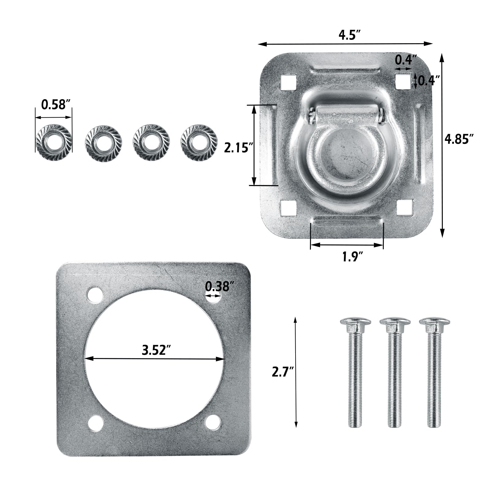 Ancoraggio da incasso con anello a D da 1,27 cm, confezione da 4 ancoraggi per pickup, rimorchi, camper, furgoni, barche