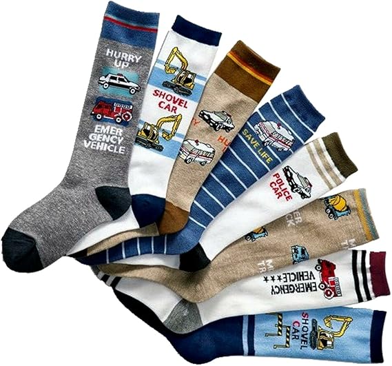 Little boys Knee High Socks Cotton Cars Comfort Socks 8 Pair Pack Clothing, Shoes