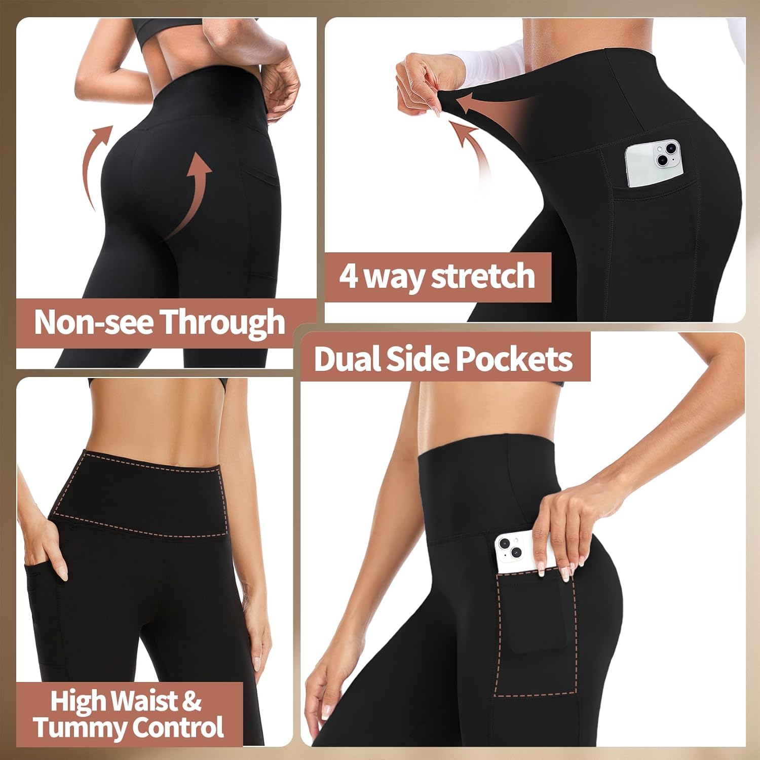 GROTEEN Leggings for Women with Pockets - High Waisted Tummy Control Yoga Pants for Running Workout - Image 6