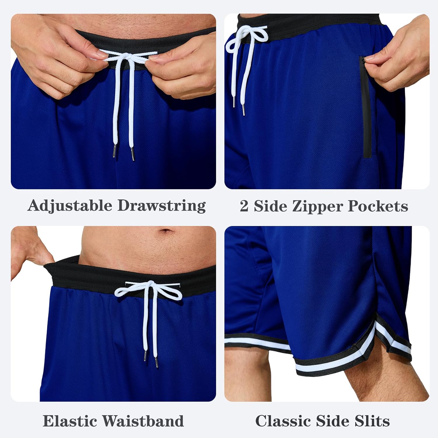 Men's Basketball Shorts with Zipper Pockets Lightweight Quick Dry Mesh Athletic Running Shorts - Image 5