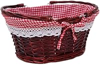 Vista 1 de OYPEIP Cesta de mimbre ovalada con asas dobles abatibles y forro extraíble, para regalos o picnic