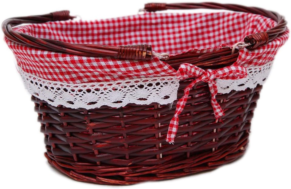 Oypeip Wicker Basket Gift Baskets Empty Oval Willow Woven Picnic Cheap Easter Candy Basket Large Storage Basket Wine Basket with Handle Egg Gathering Wedding Basket (Auburn)