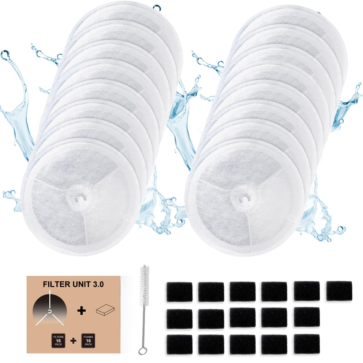 16 filtros de fuente de agua 3.0 para mascotas y gatos, aptos para E versweet Solo 2/Solo SE, E versweet 3 Pro/2S/3, incluyendo filtros de repuesto y filtro de bomba de espuma reemplazado (16 piezas)