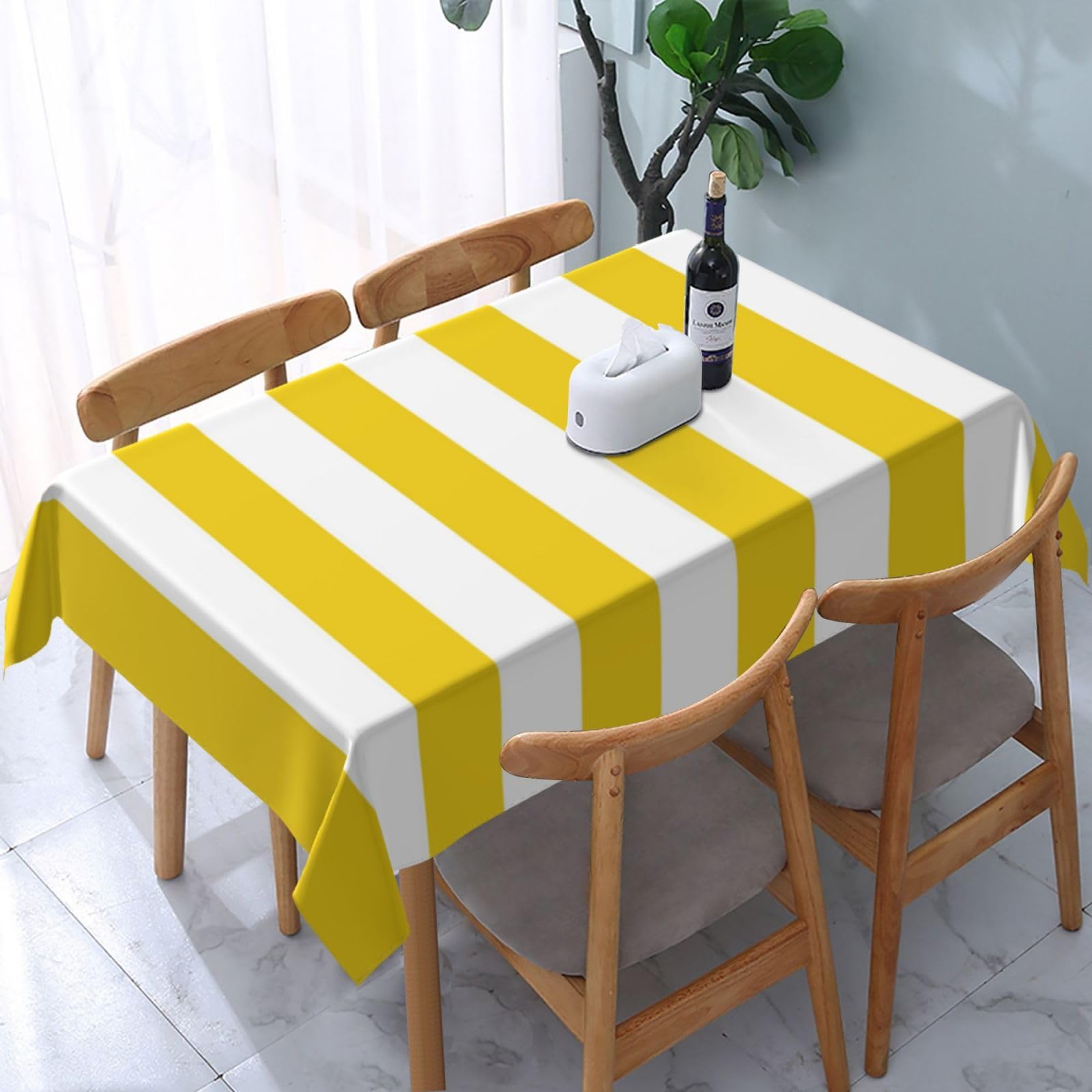 Jinoarob Yellow Lemon Stripe Rectangle Tablecloth, 54" x 72" Washable Polyester Oblong Table Cloth for Kitchen Dinning Party Tabletop