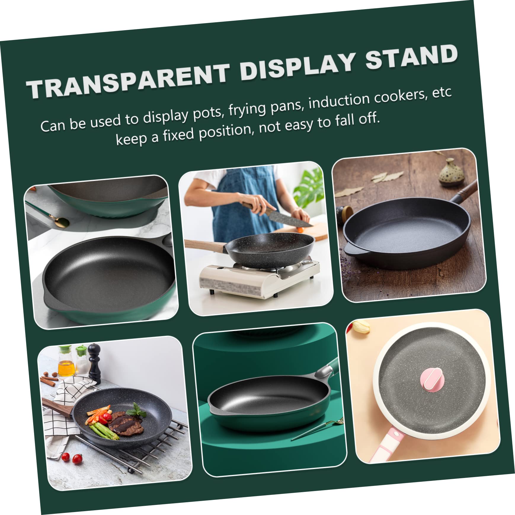 Cabilock 2 pcs Frying Pan Display Rack Transparent Pot Organizer for Induction Cooker and Kitchen Storage Acrylic Cooking Utensil Holder Efficient Showcase for Cookware and Frying Pans