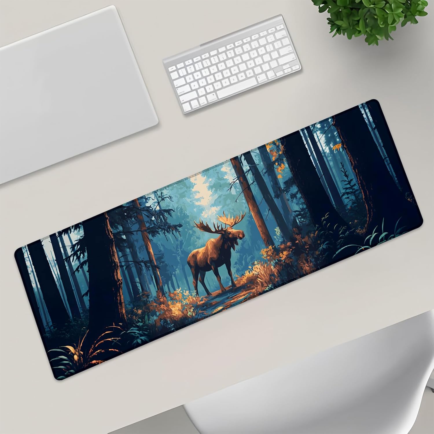 Forest Moose Extra Large Gaming Mouse Pad, Desk Mat, Non-Slip Rubber Base, MousePads for School, Work, Home Accessories Decor Gifts 31.5" x 11.8"