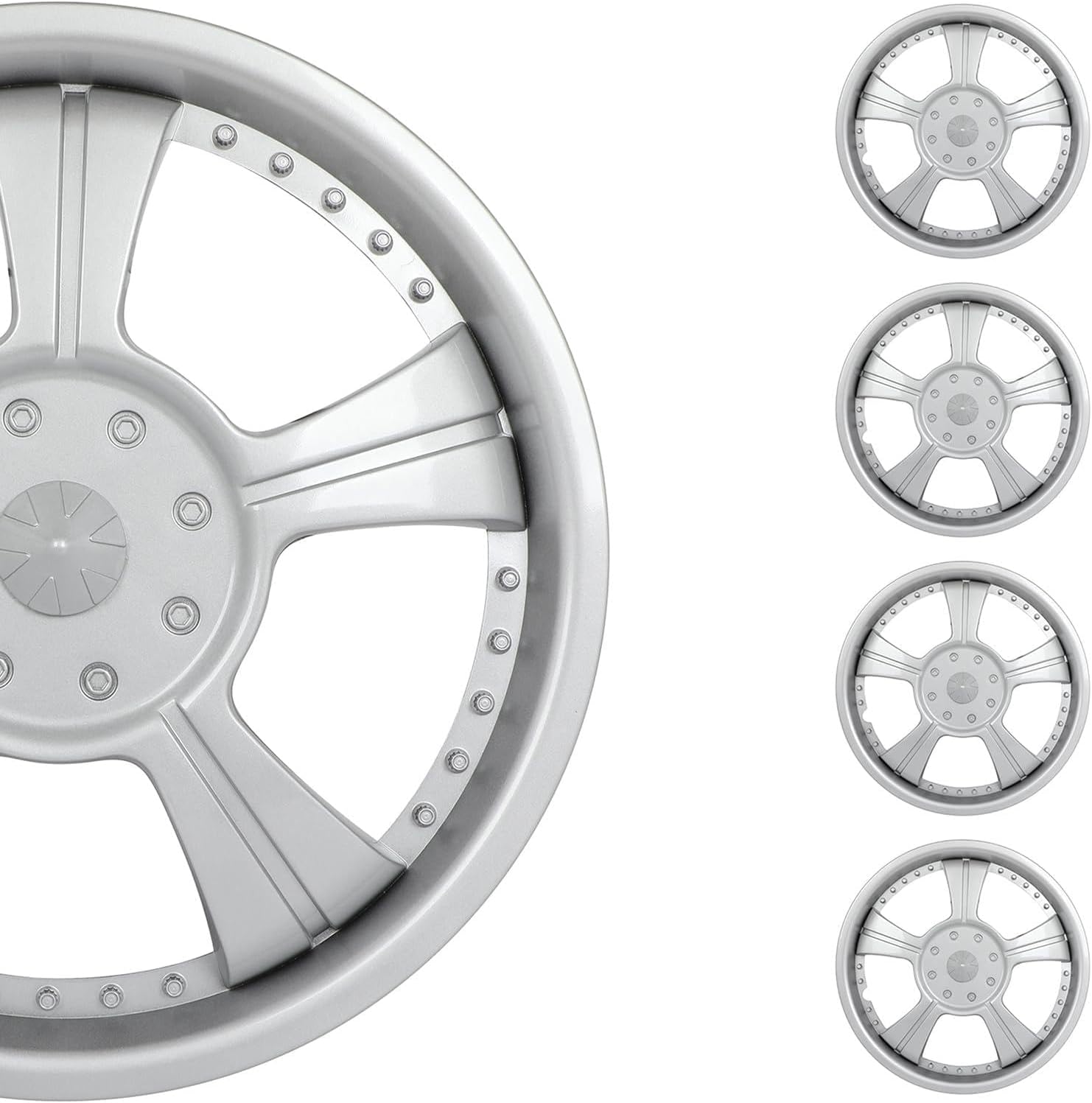 OCPTY Full Heat & Impact Resistant Grade Universal Wheel Cover ABS Wheel Skins Set 13" Silver Hub Caps -Set of 4