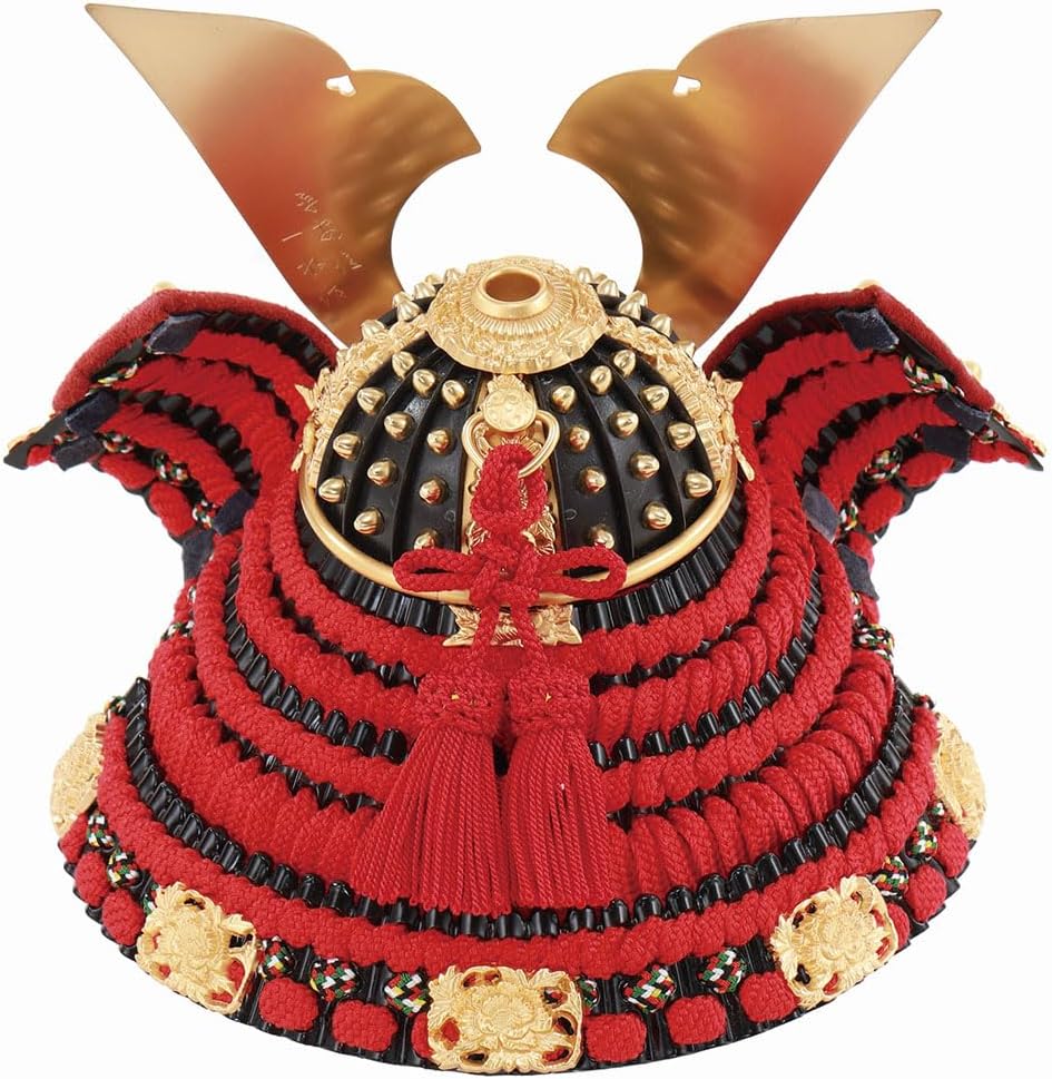 東京久月 五月人形 家紋付き正絹糸織兜飾り白木収納セット