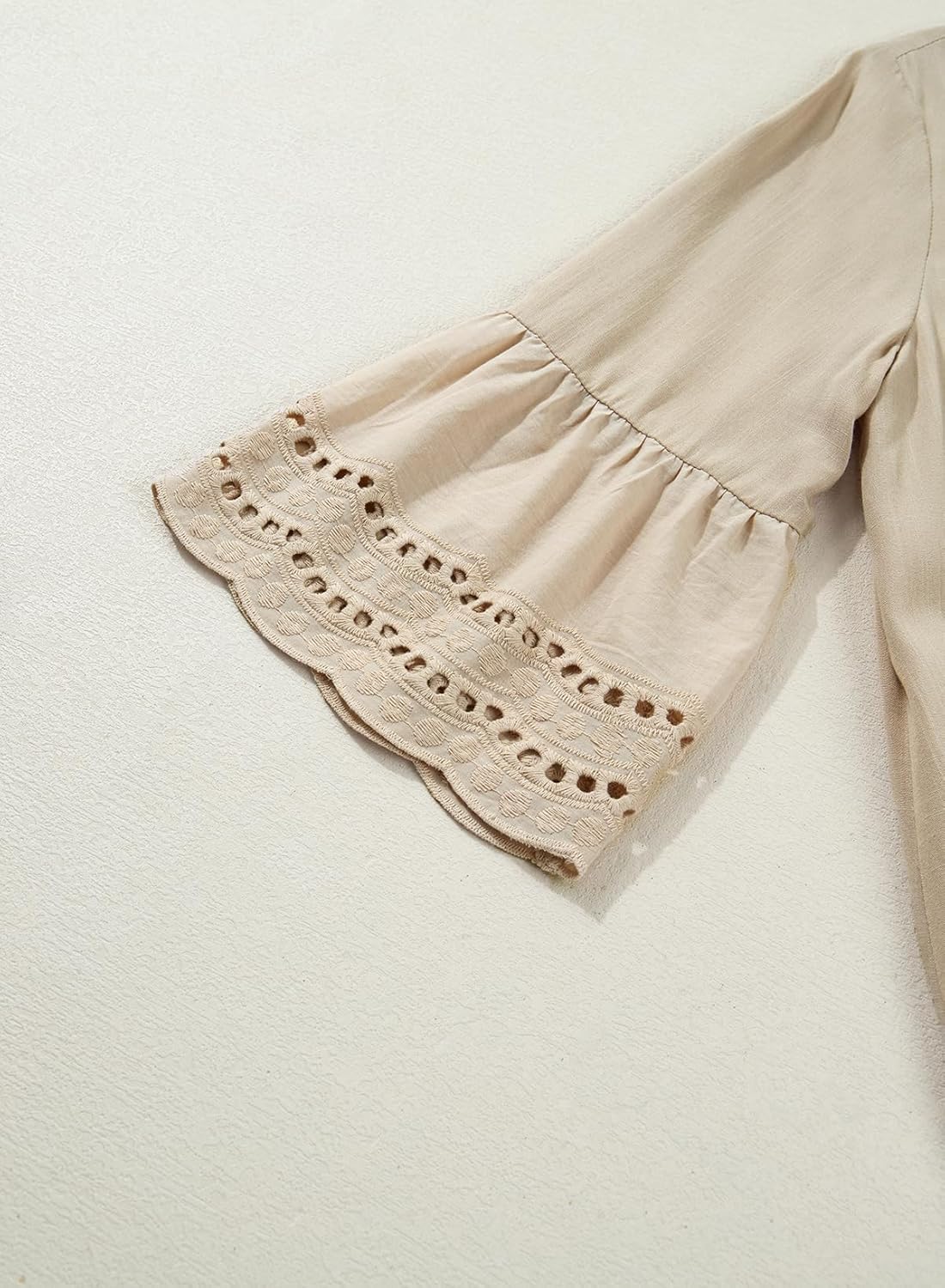 Dokotoo Womens 3/4 Bell Sleeve Hollow Out Ruffle Shirts Crewneck Trendy Casual Loose Fit Blouse Tops - Image 6