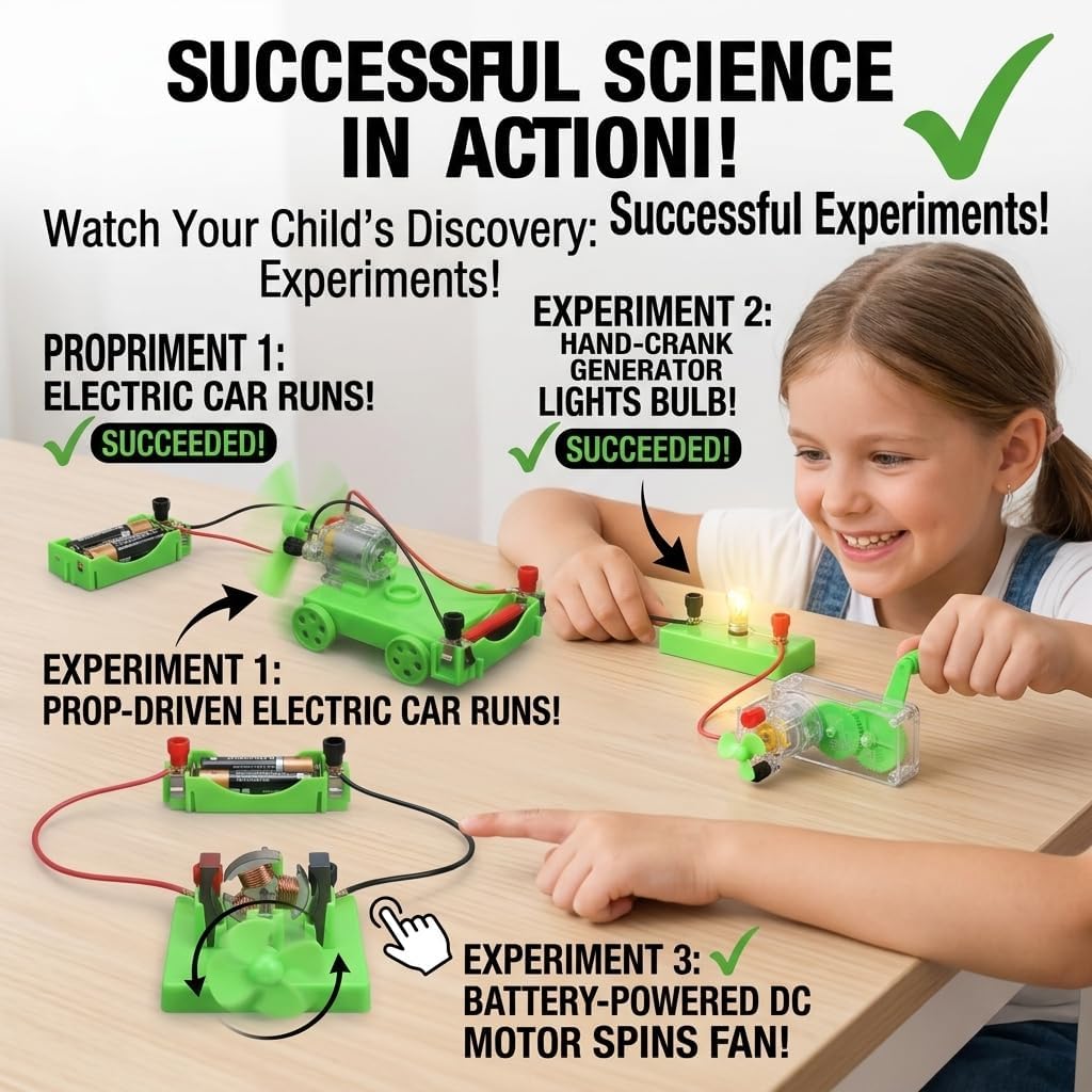 Physics Science Lab Learning Circuit kit, Electricity Experiment Set,DIY DC Electrical Motor Model Wind Powered Carts Building Circuits for Kids Junior Senior High School Students (1 Set)