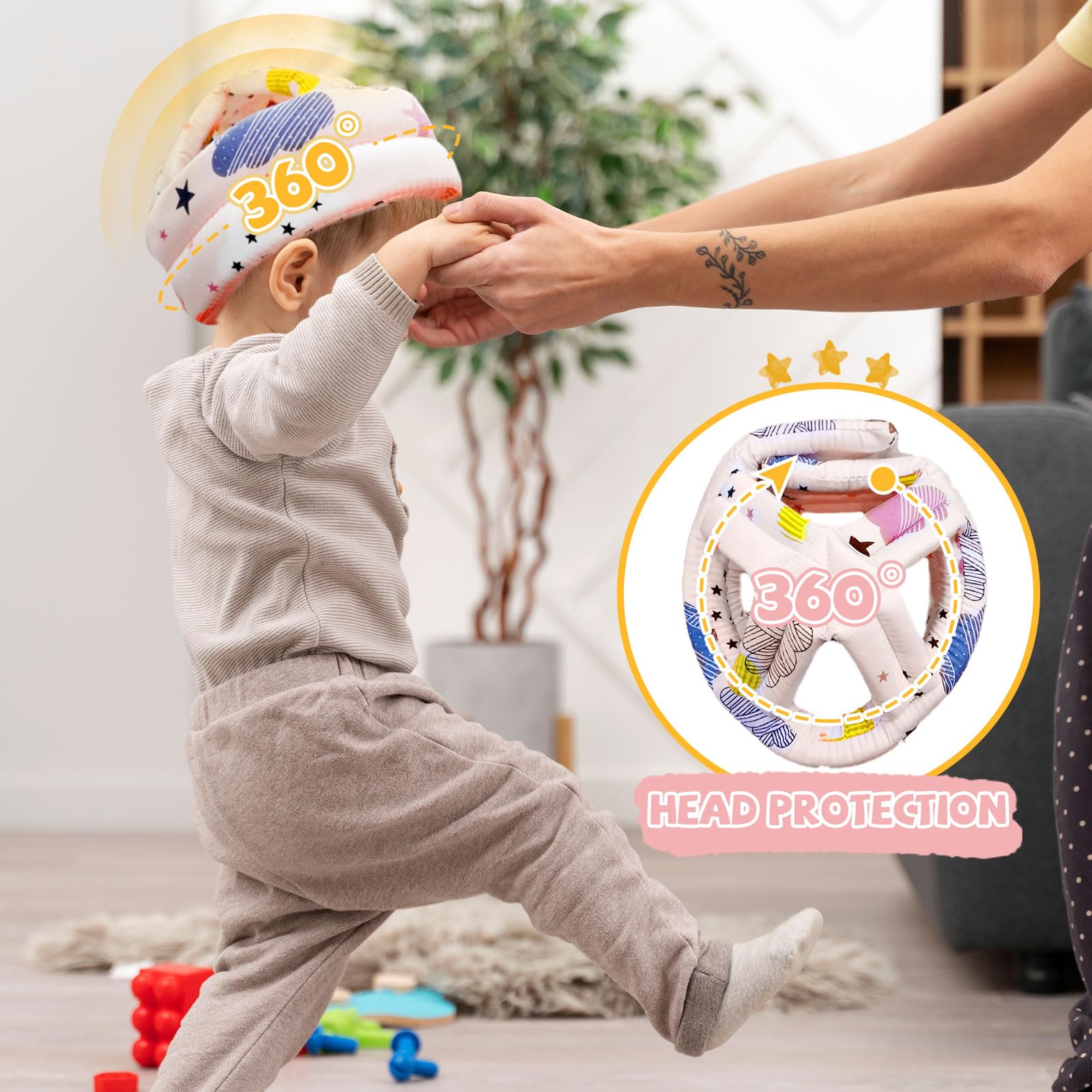 Casco de bebé para caminar gateando, protector de cabeza para bebé, sin golpes, cojín suave, protector de cabeza de seguridad ajustable