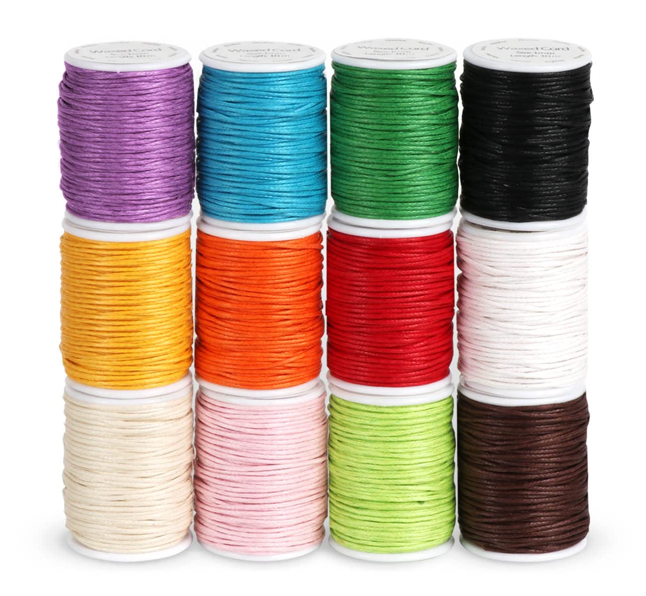 Lemonfilter - Lot de 12 rouleaux de cordon en coton ciré - Longueur :10 mètres - Diamètre : 1 mm - Pour la fabrication de bijoux