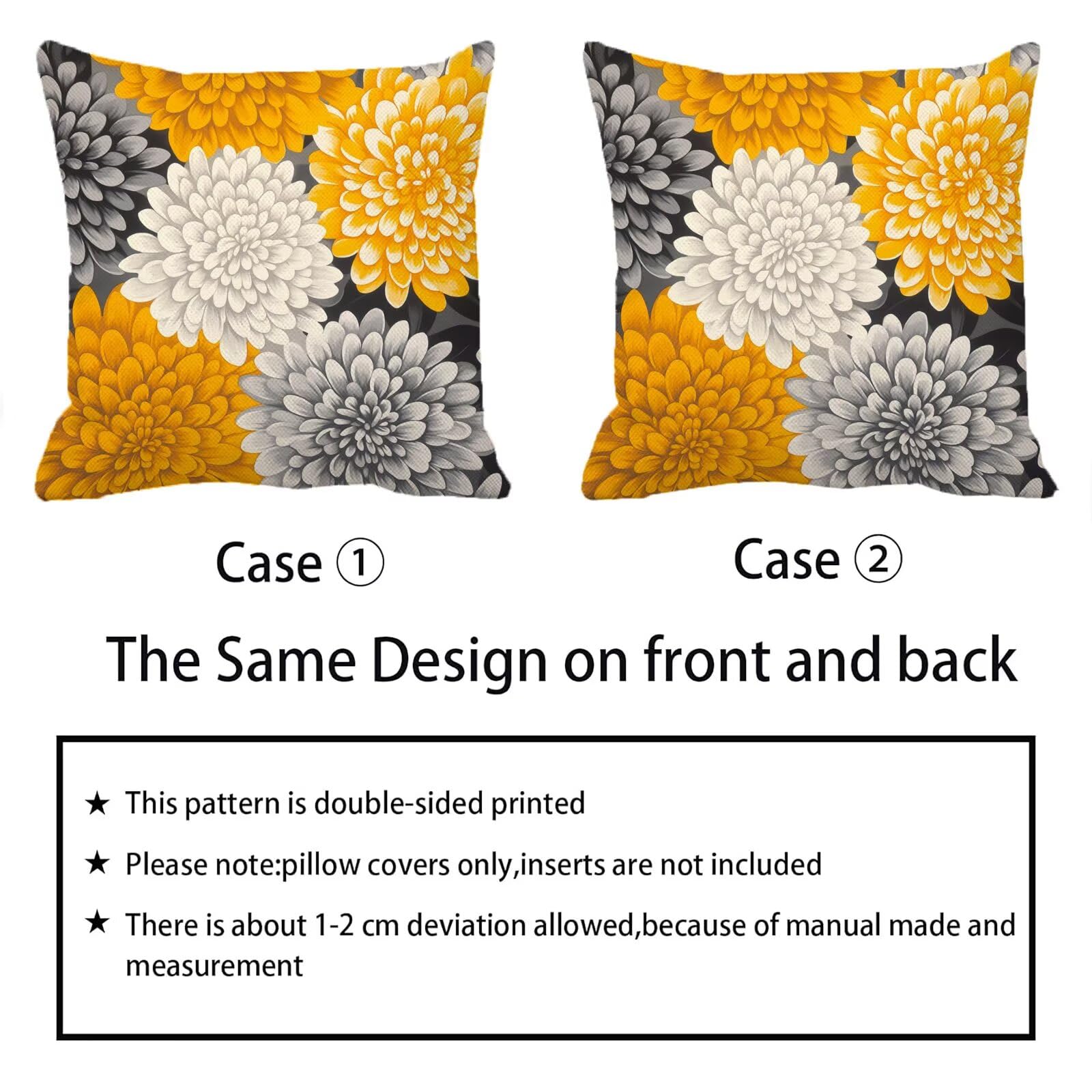 Housse Coussin 60x60 cm Lot de 4 Couleur Coussin Exterieur Impermeable lin Automne Carré Taie Oreiller Imprimé Recto Verso Oreiller Decoratif pour Salon Canape Lit Jardin été Decoration Maison X-744