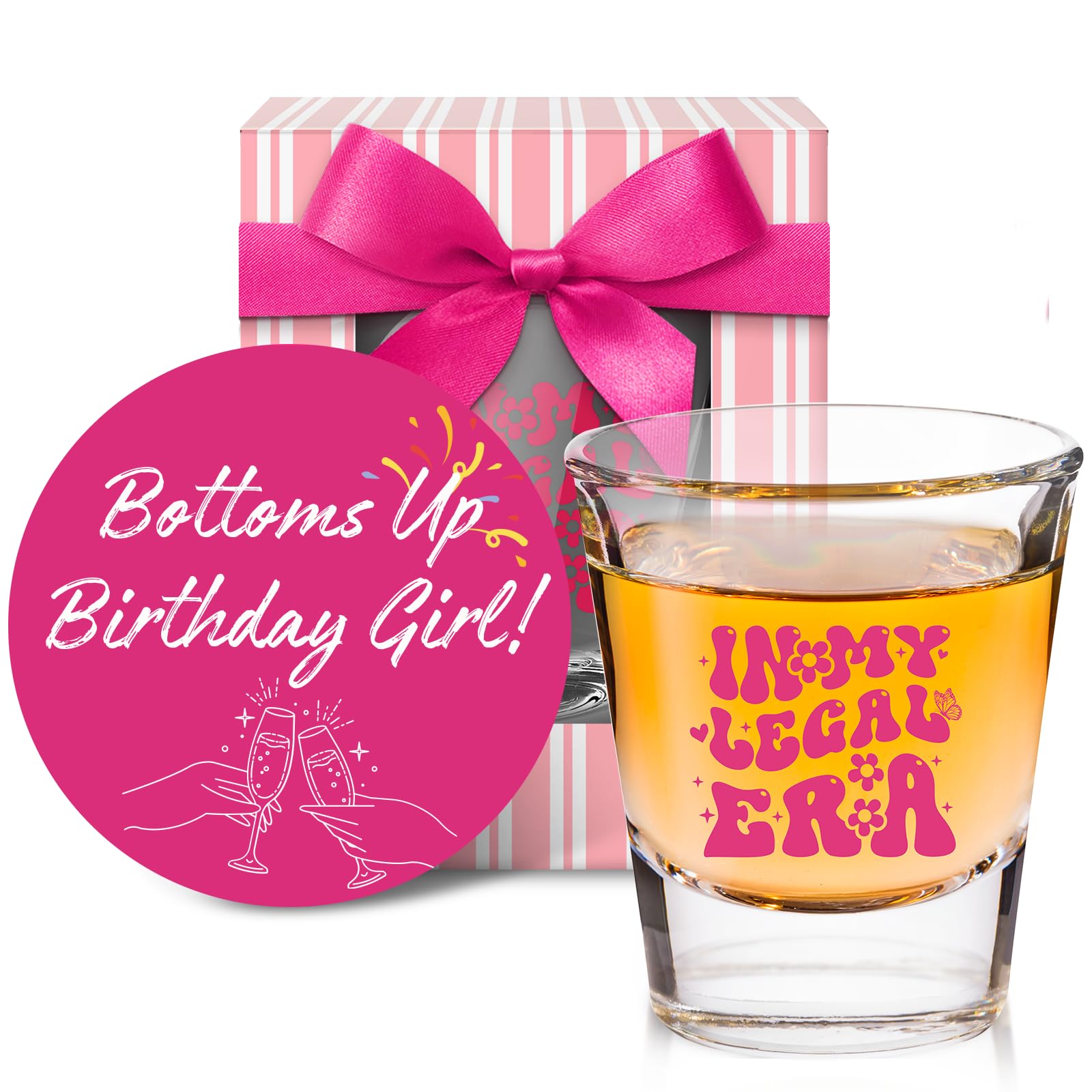 21st birthday gifts for her - 21st birthday shot glass for girls pink 21 year old birthday decorations for women unique turning 21 bday party favors gift for daughter sister friends