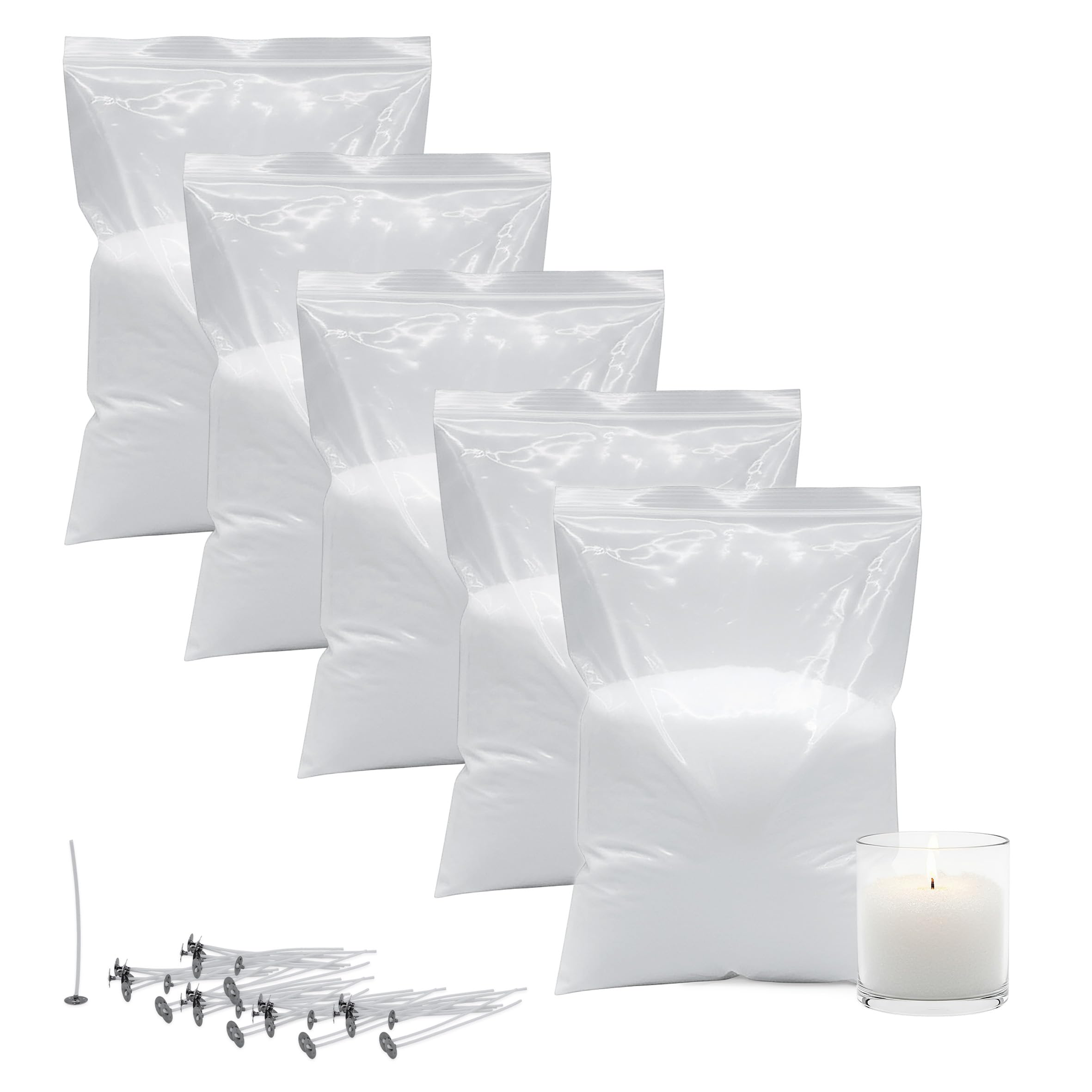Spetebo Wosk parafinowy, biały, nieperfumowany, wysokiej jakości, z 50 knotami – 5 kg – granulat woskowy, bezzapachowy do topienia i produkcji świec, wosk parafinowy do odlewania świec DIY