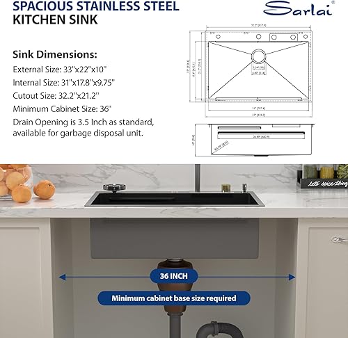Miniatura 262 de Sarlai Fregadero de barra de 21 gotas de acero inoxidable - Fregadero de cocina de 21 x 20 pulgadas, estación de trabajo de montaje superior, acero