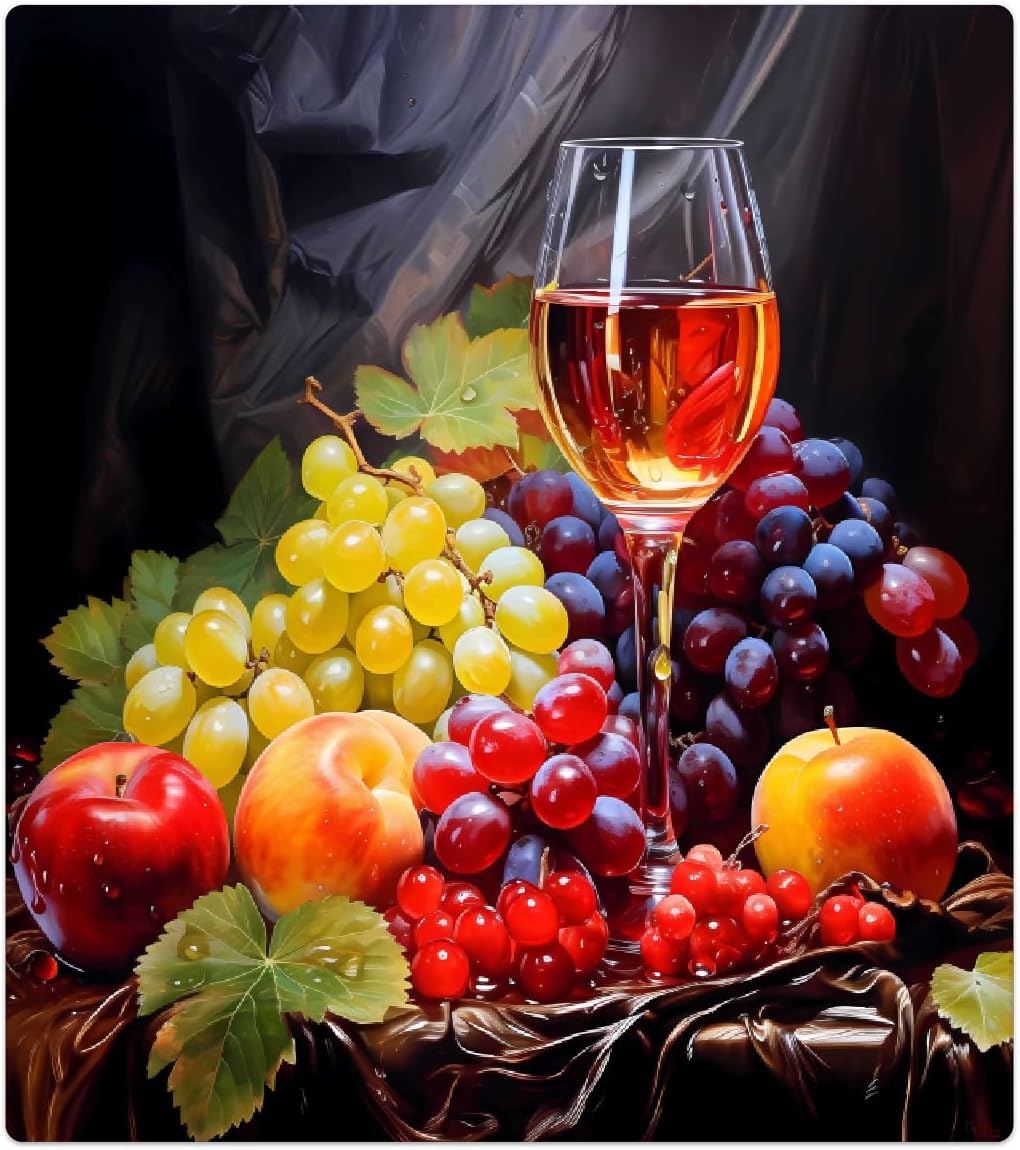 Dishwasher Magnet Cover Painting Wine Glass Fruit Reusable Dishwasher Magnetic Cover Sticker Decorative Dish Washer Door Covers Panel for Home Kitcen Appliance, 21x26 in