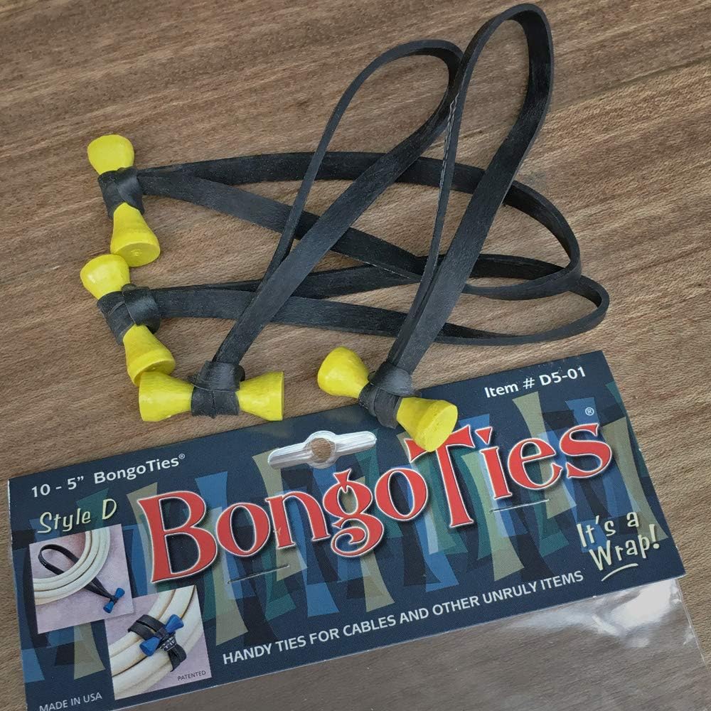 BongoTies YELLOW & BLACK "Yellow Tang" Bongo Ties - 10 Pack "Style-D" ~ Professional cable ties made of natural rubber and bamboo ~ HANDY TIES FOR CABLES AND OTHER UNRULY ITEMS