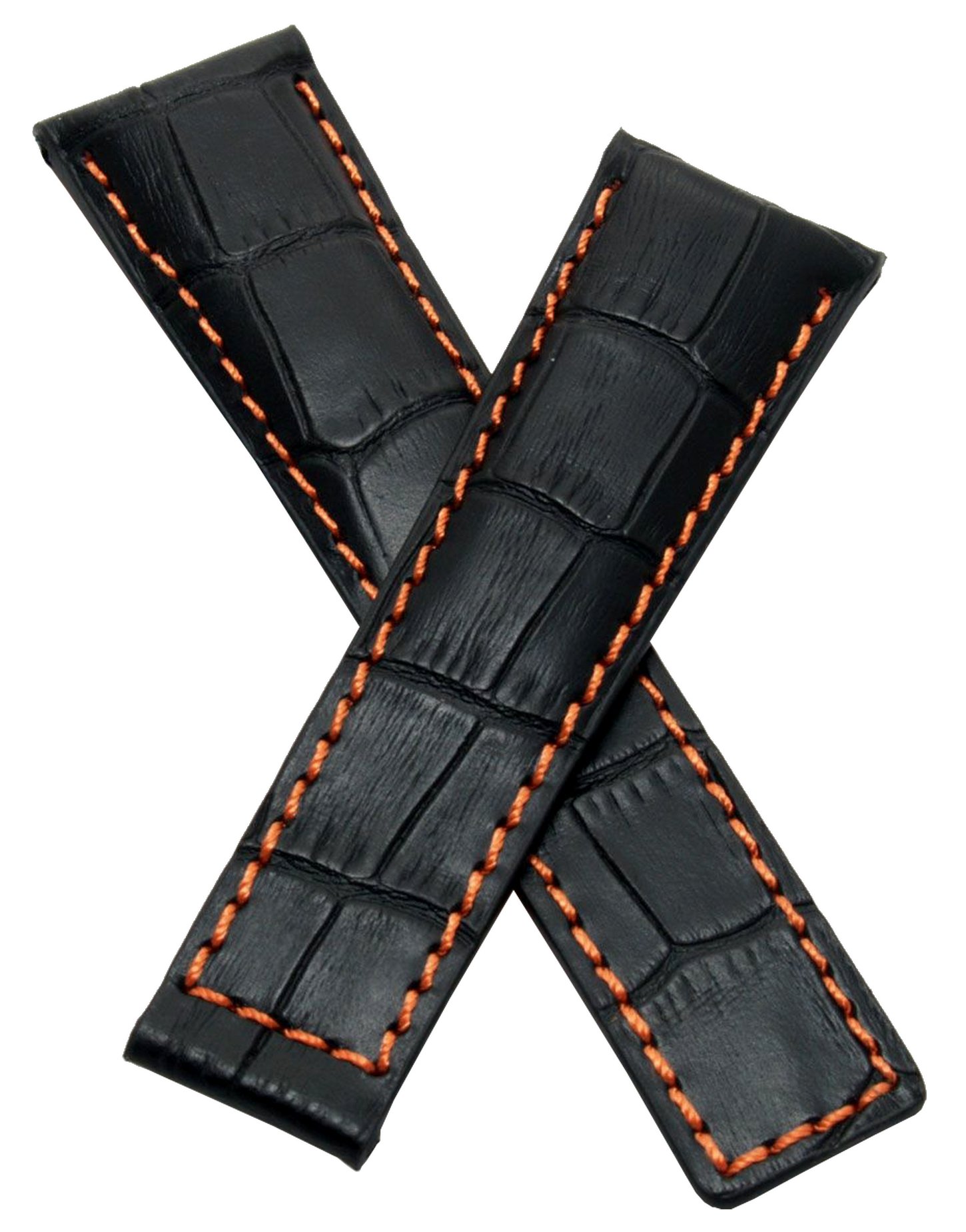 Watch Strap World22mm Black Alligator-Style Genuine Leather Watchband with Orange Stitching & Lining to fit TAG Heuer Grand Carrera Models Listed Below